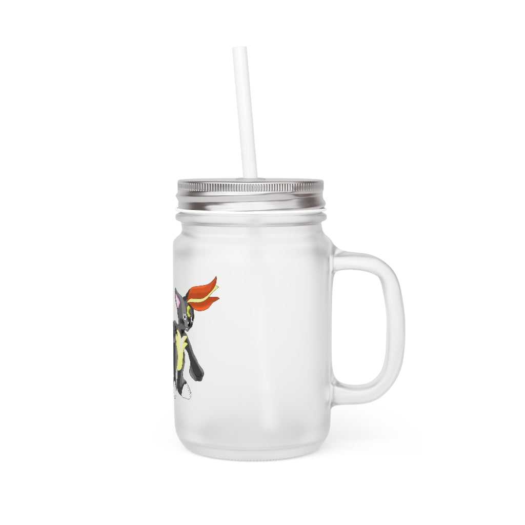 A stylish Carcoot Mason Jar made of frosted glass, featuring a straw and lid, perfect for personalized drinks.