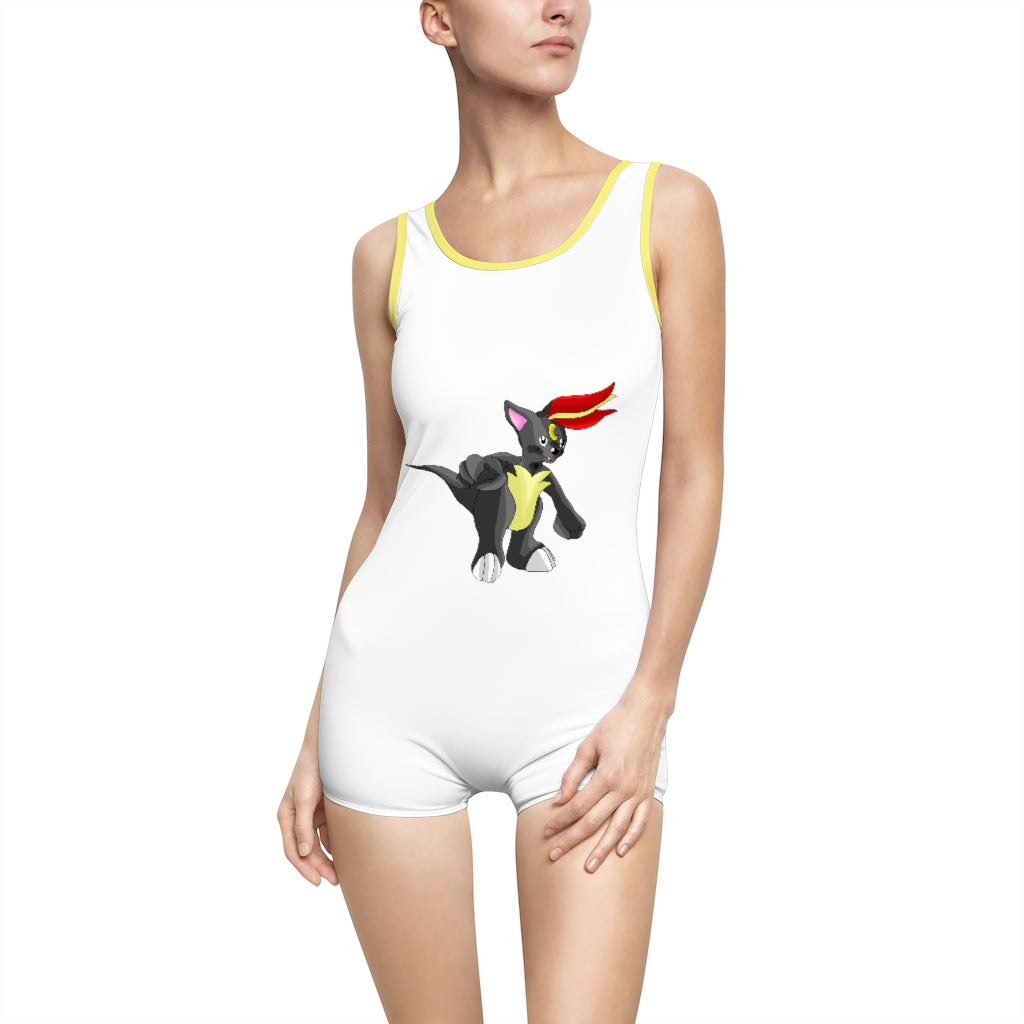 Carcoot Women's Vintage Swimsuit featuring a deep U-shape neck cut, customizable design, and lightweight fabric, perfect for summer.