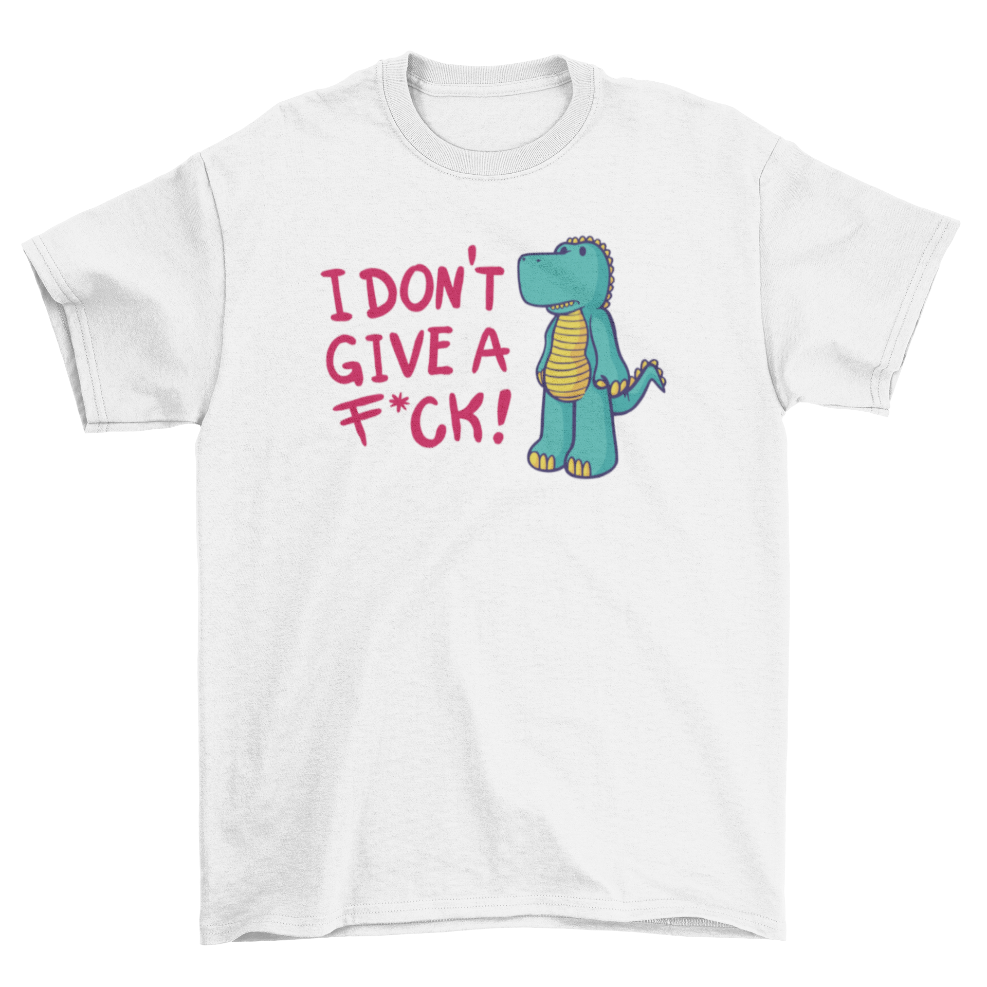 Careless dinosaur cartoon t-shirt featuring a playful dinosaur and humorous quote.