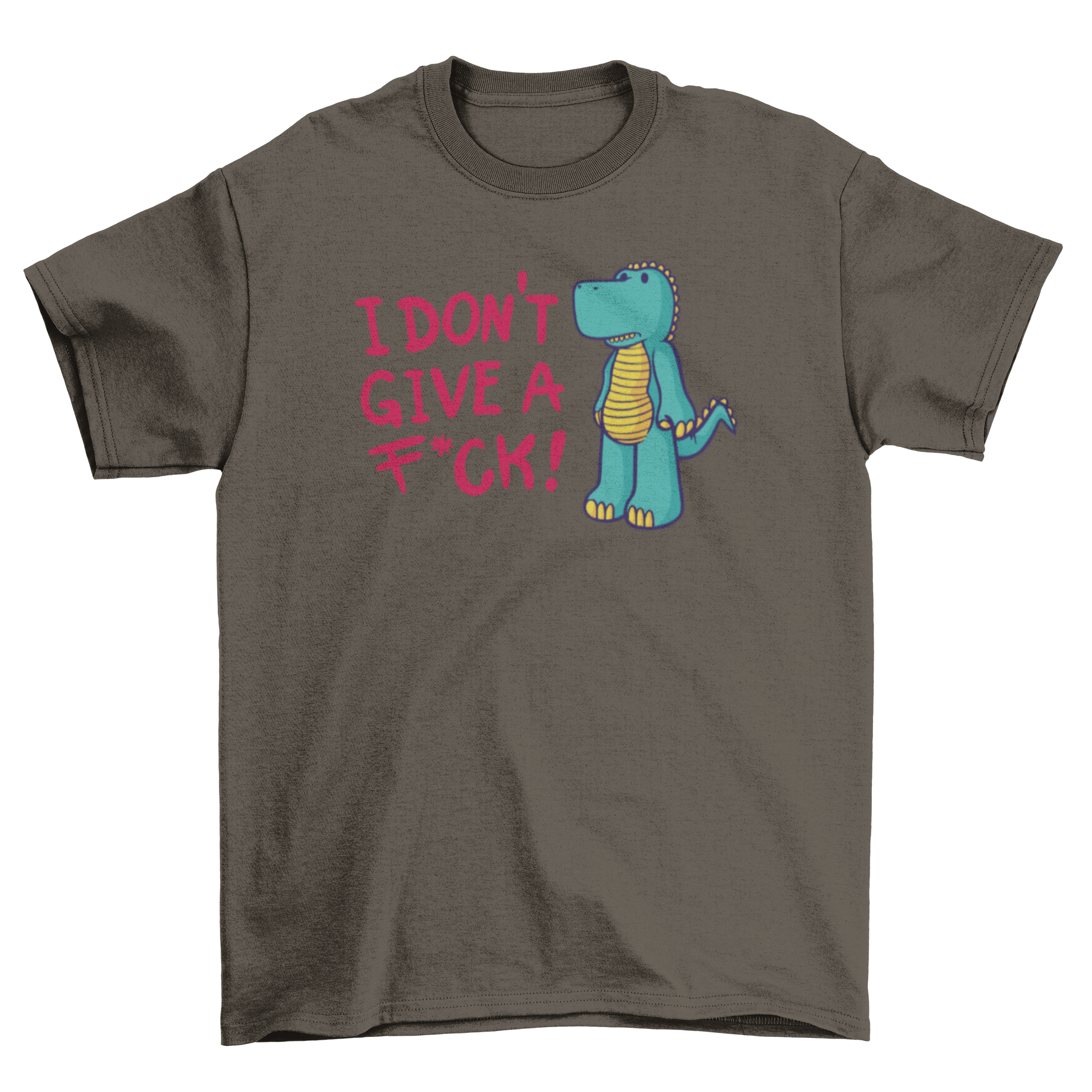 Careless dinosaur cartoon t-shirt featuring a playful dinosaur and humorous quote.