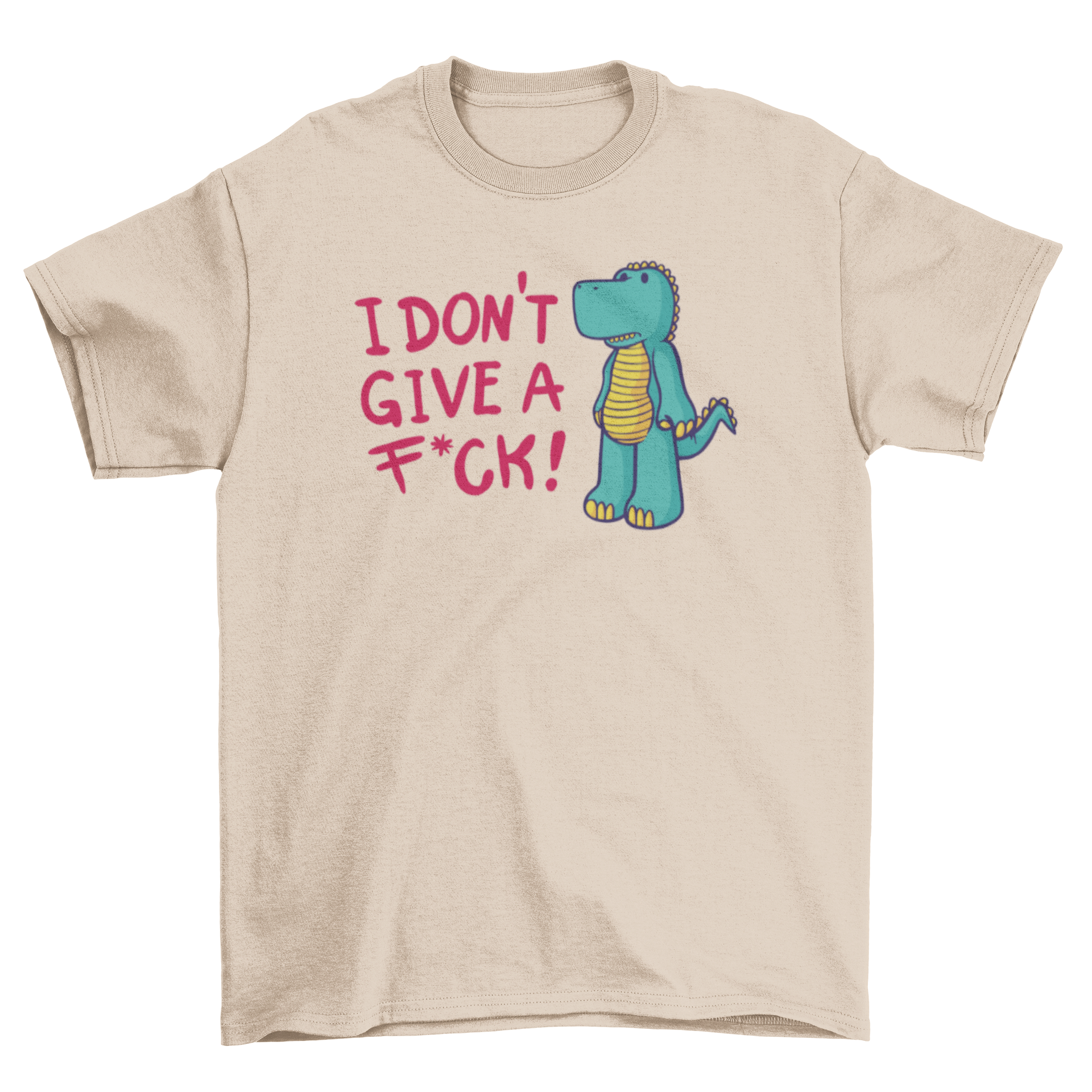 Careless dinosaur cartoon t-shirt featuring a playful dinosaur and humorous quote.