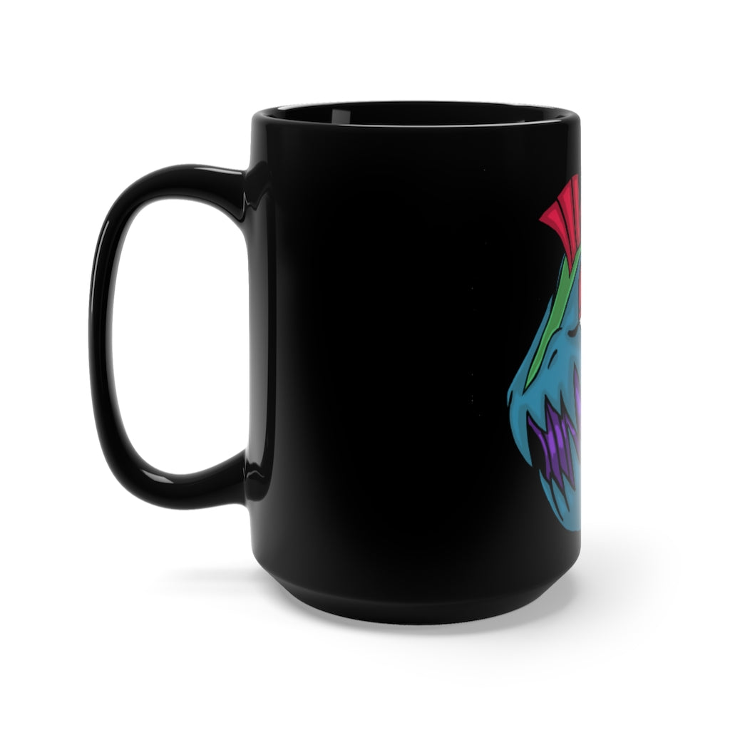 Carnevorenip Black Mug 15oz featuring a sleek black ceramic design with rounded corners and a comfortable C-handle.