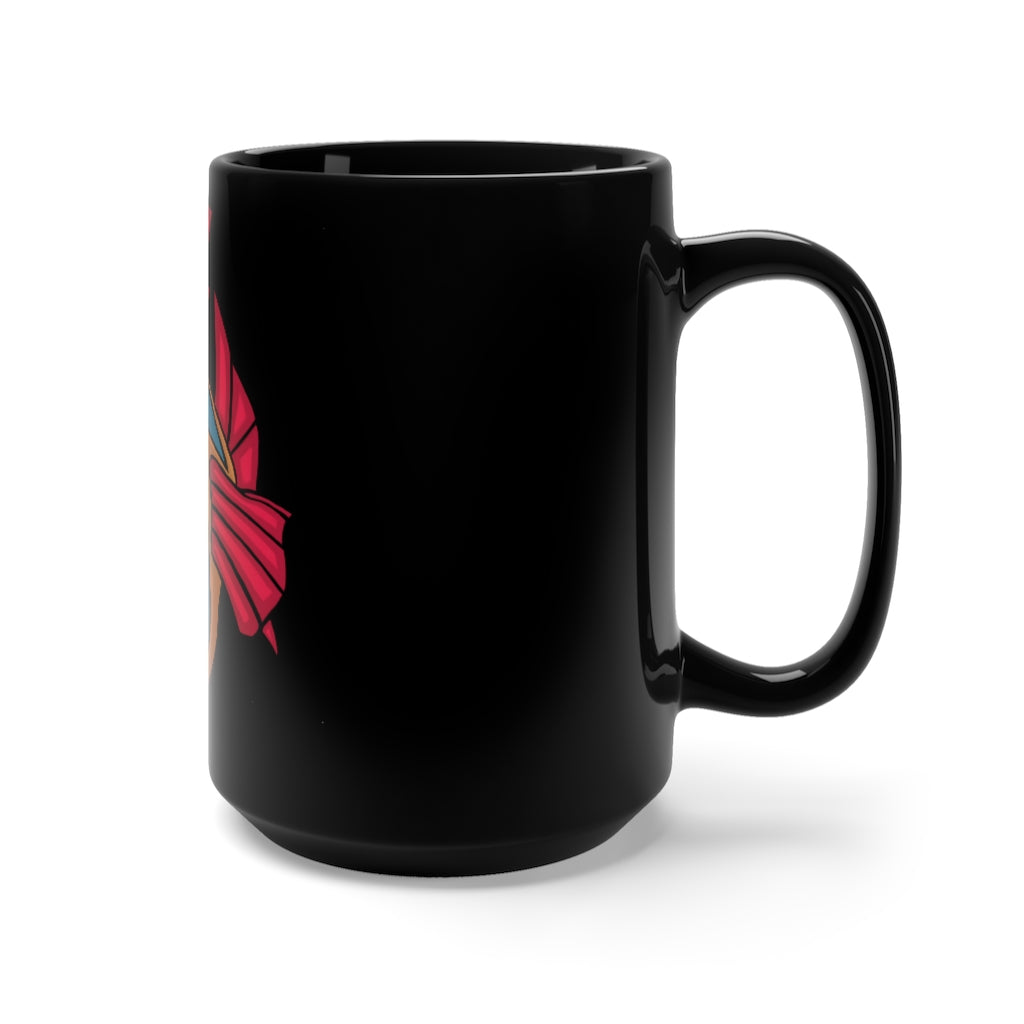 Carnevorenip Black Mug 15oz featuring a sleek black ceramic design with rounded corners and a comfortable C-handle.