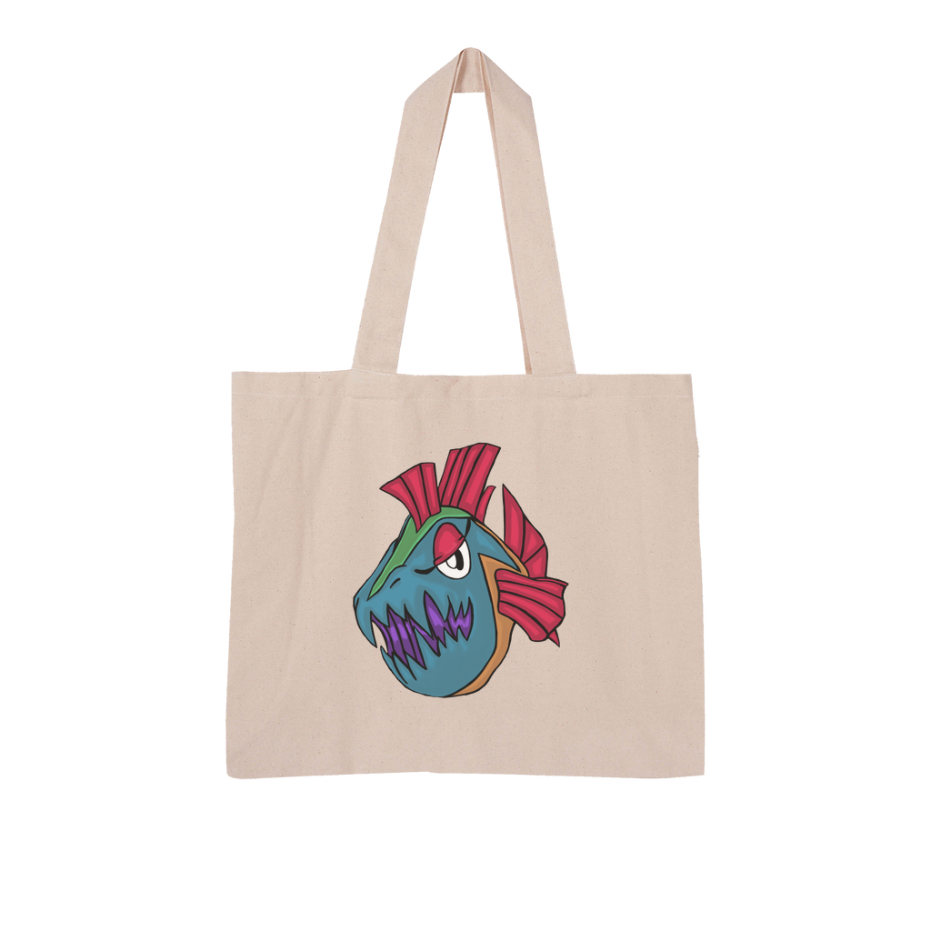 Carnevorenip Large Organic Tote Bag made from 100% combed organic cotton, featuring internal pockets and eco-friendly packaging.