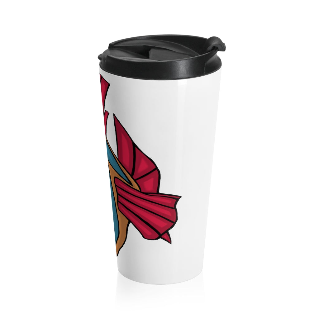 Carnevorenip Stainless Steel Travel Mug with black lid, showcasing its sleek design and vibrant sublimation printing.