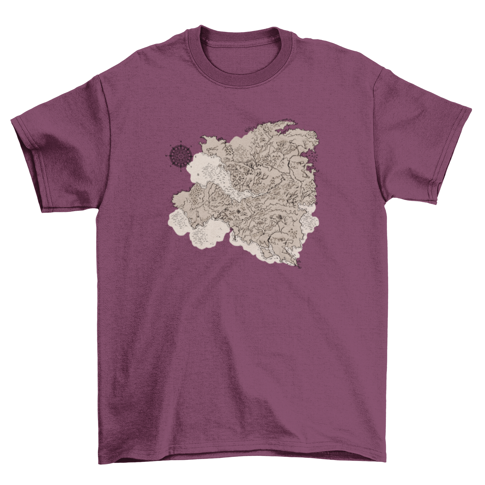 A stylish Cartography t-shirt featuring a hand-drawn map design, perfect for travel enthusiasts.