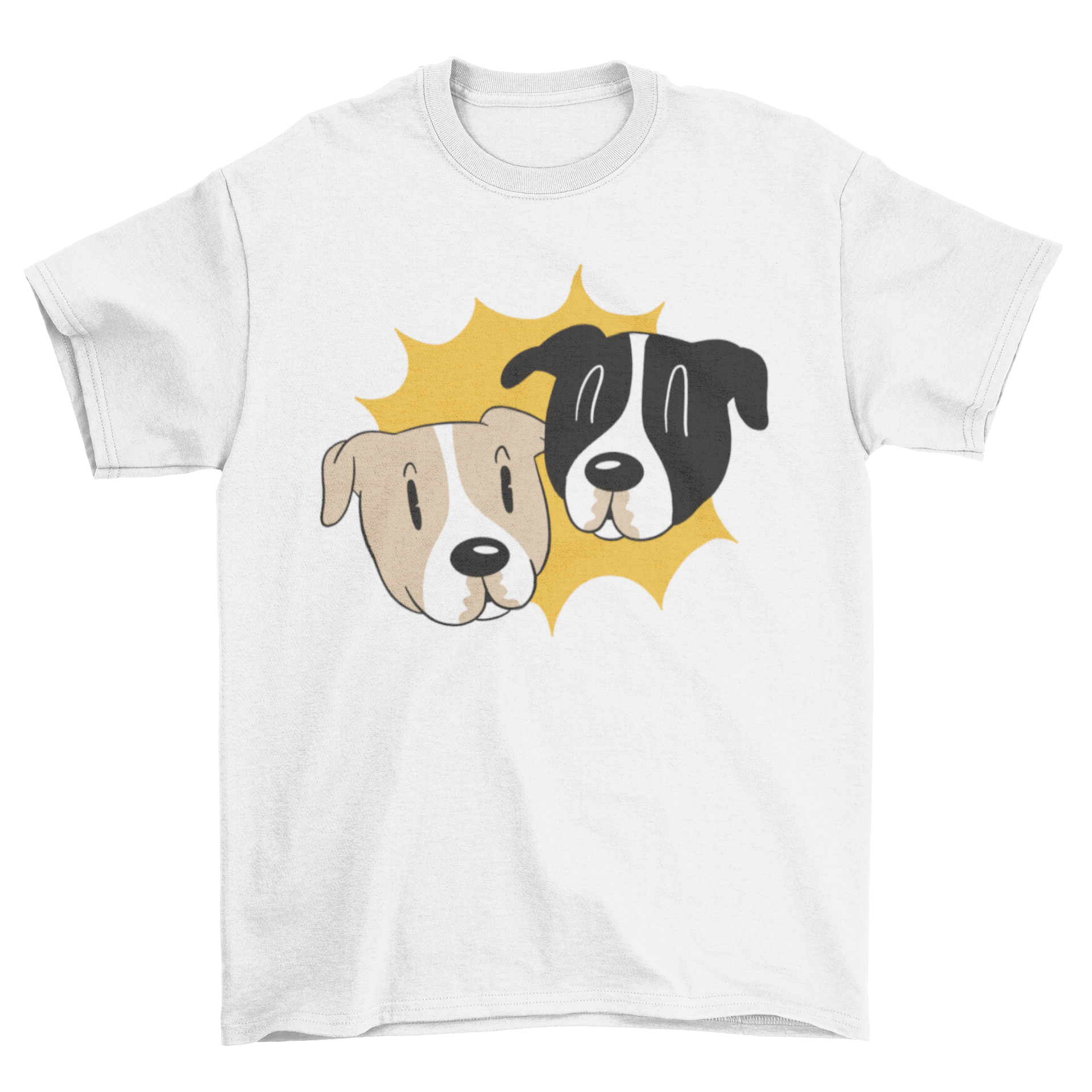 A stylish t-shirt featuring two cartoon dog faces, perfect for dog lovers.