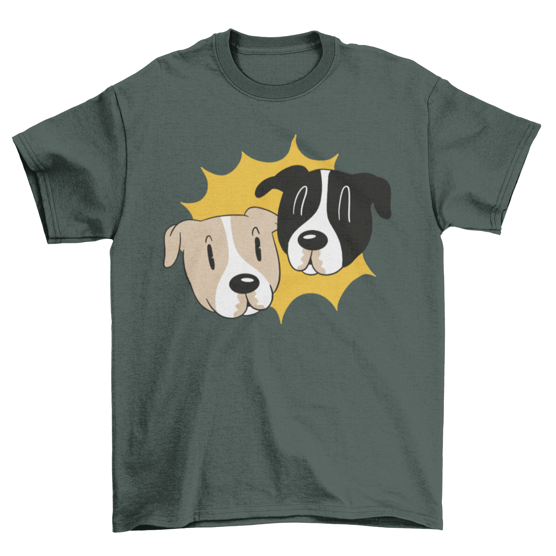 A stylish t-shirt featuring two cartoon dog faces, perfect for dog lovers.