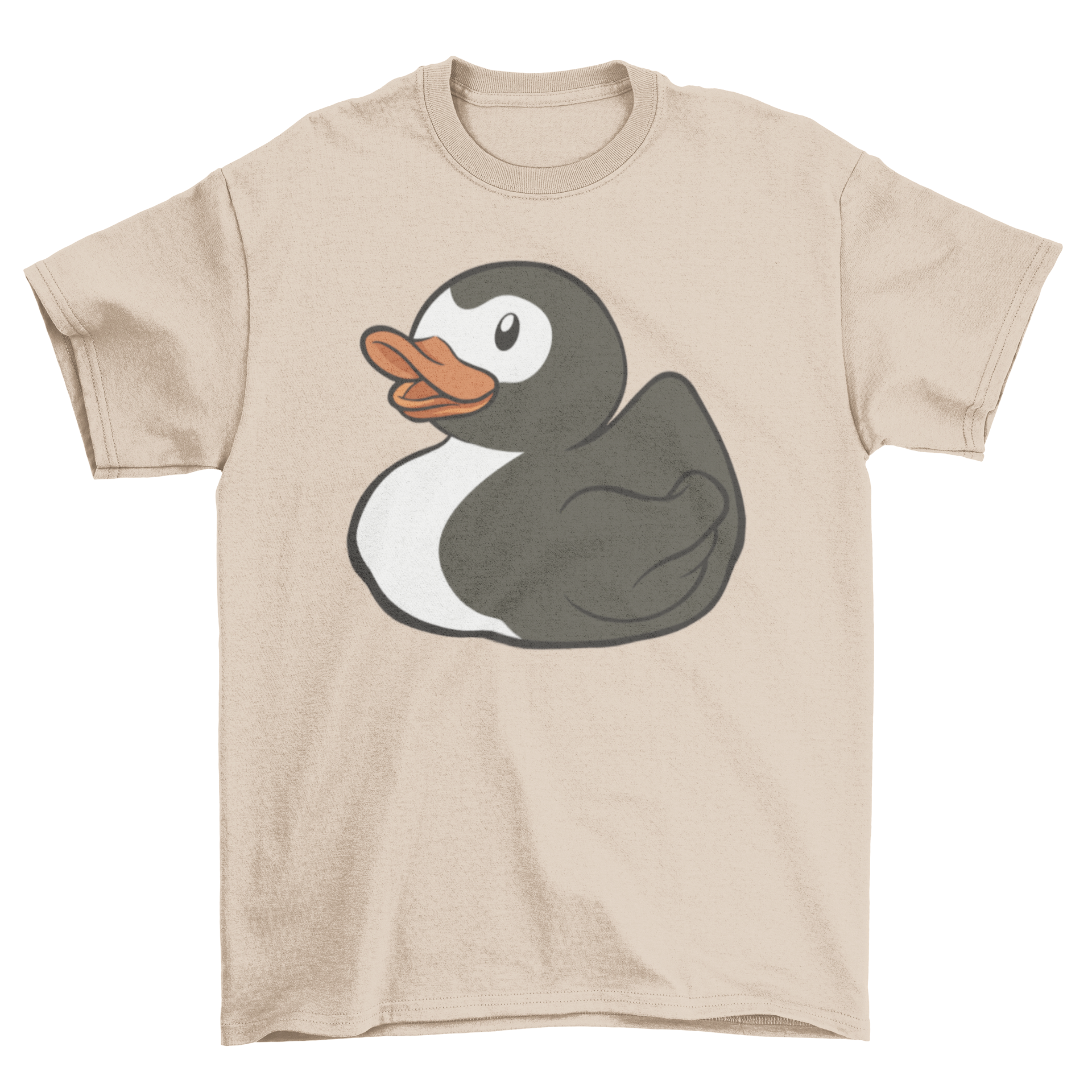 A colorful cartoon duck design on a soft t-shirt, perfect for casual wear.