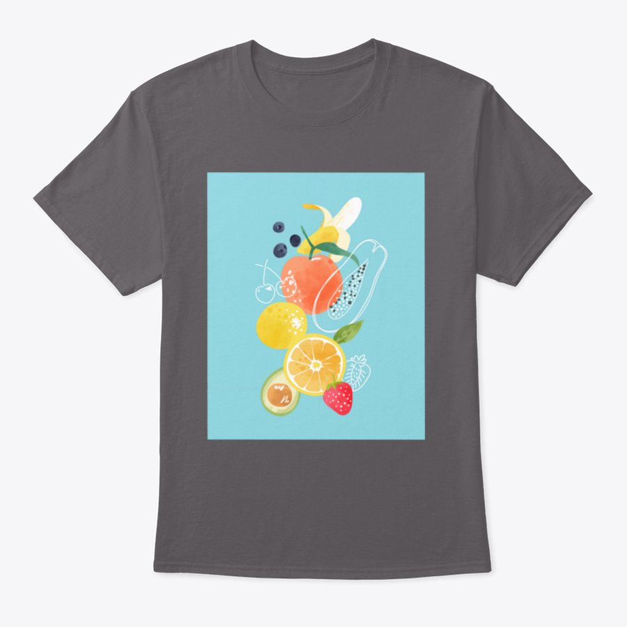 Cartoon Fresh Fruits Watercolor T-Shirt featuring vibrant fruit designs on a soft cotton fabric.