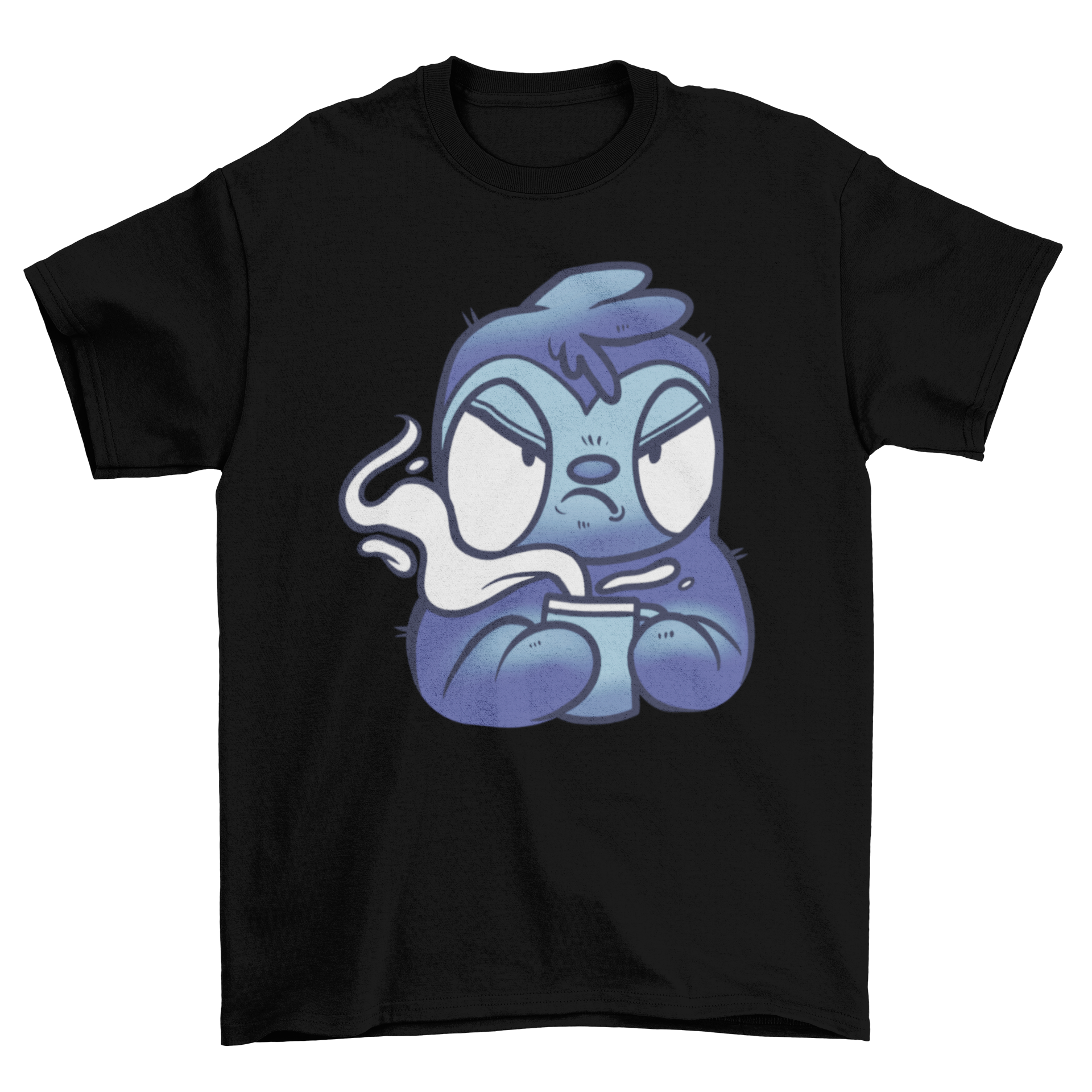 A cute cartoon sloth holding a coffee cup on a t-shirt, showcasing a playful design.