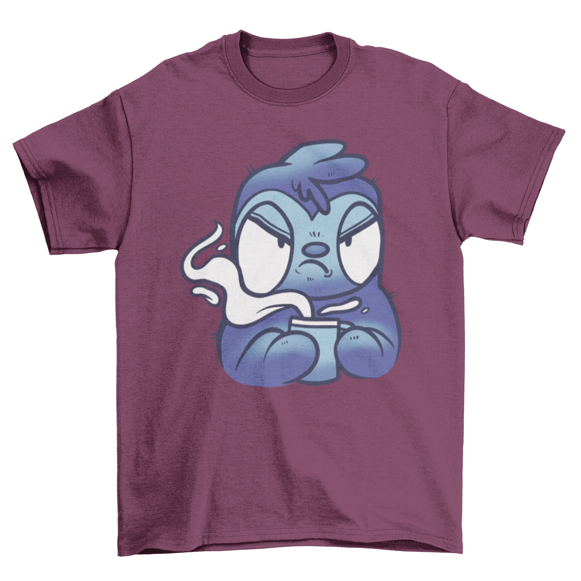 A cute cartoon sloth holding a coffee cup on a t-shirt, showcasing a playful design.