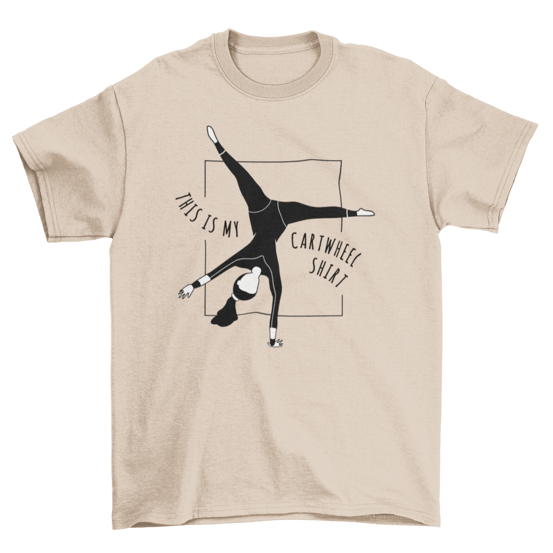 A vibrant t-shirt featuring the quote 'This is my cartwheel shirt' in bold typography, perfect for casual wear.