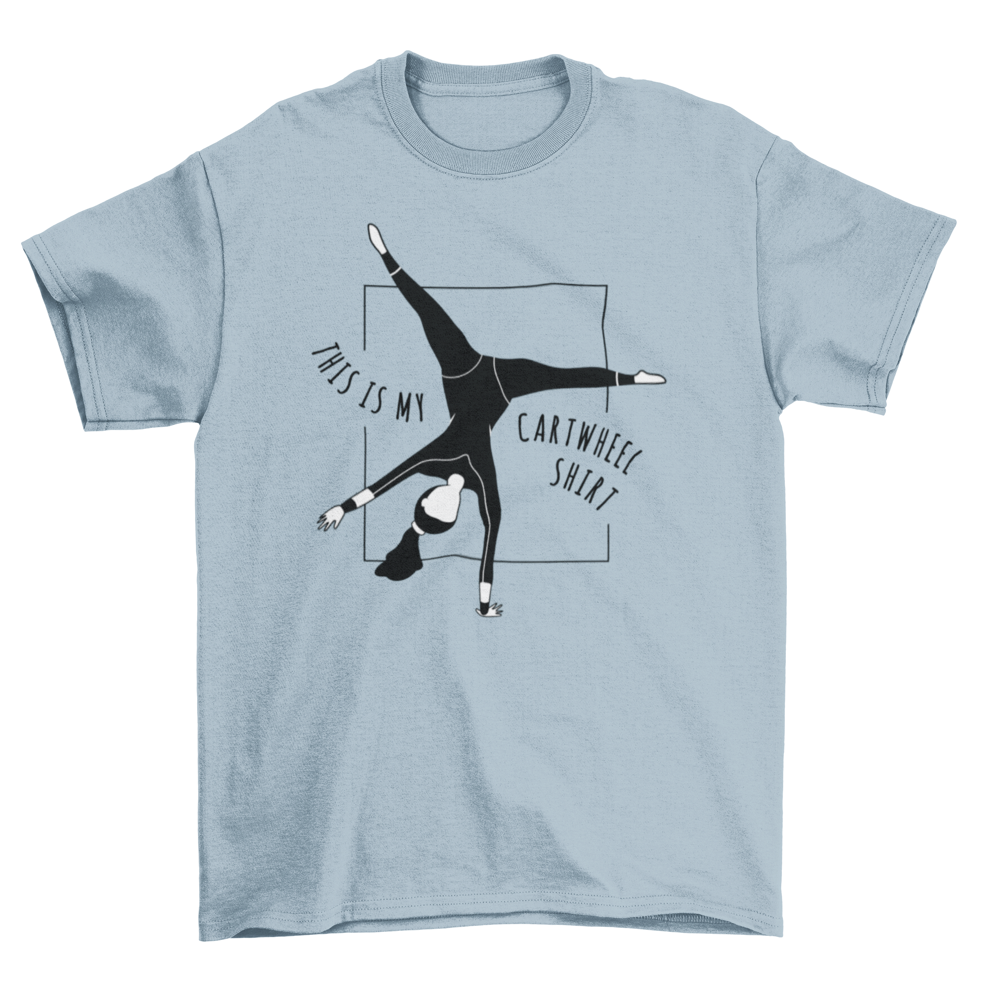 A vibrant t-shirt featuring the quote 'This is my cartwheel shirt' in bold typography, perfect for casual wear.