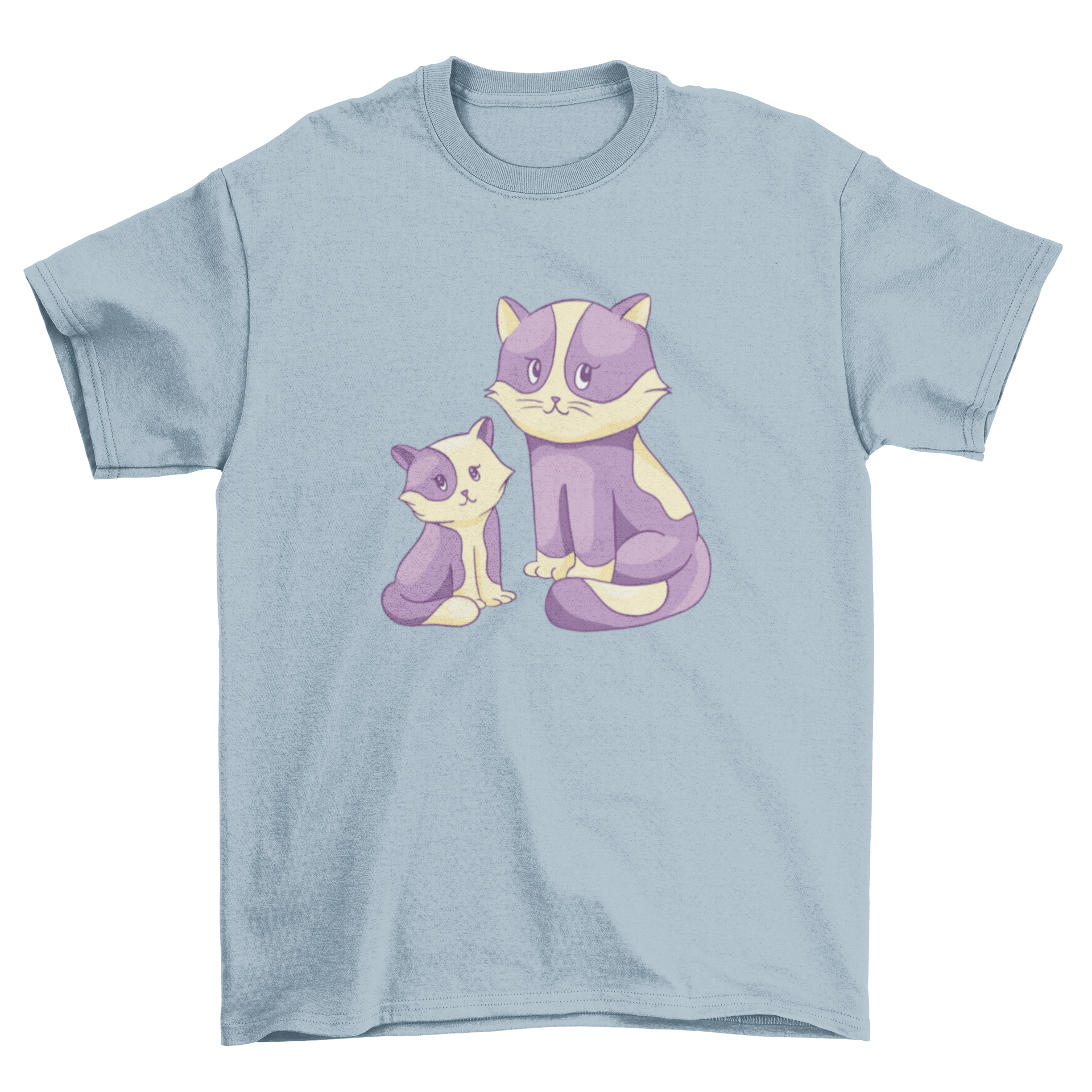 A cute t-shirt featuring an illustration of a cat and a kitten sitting together, showcasing their playful bond.