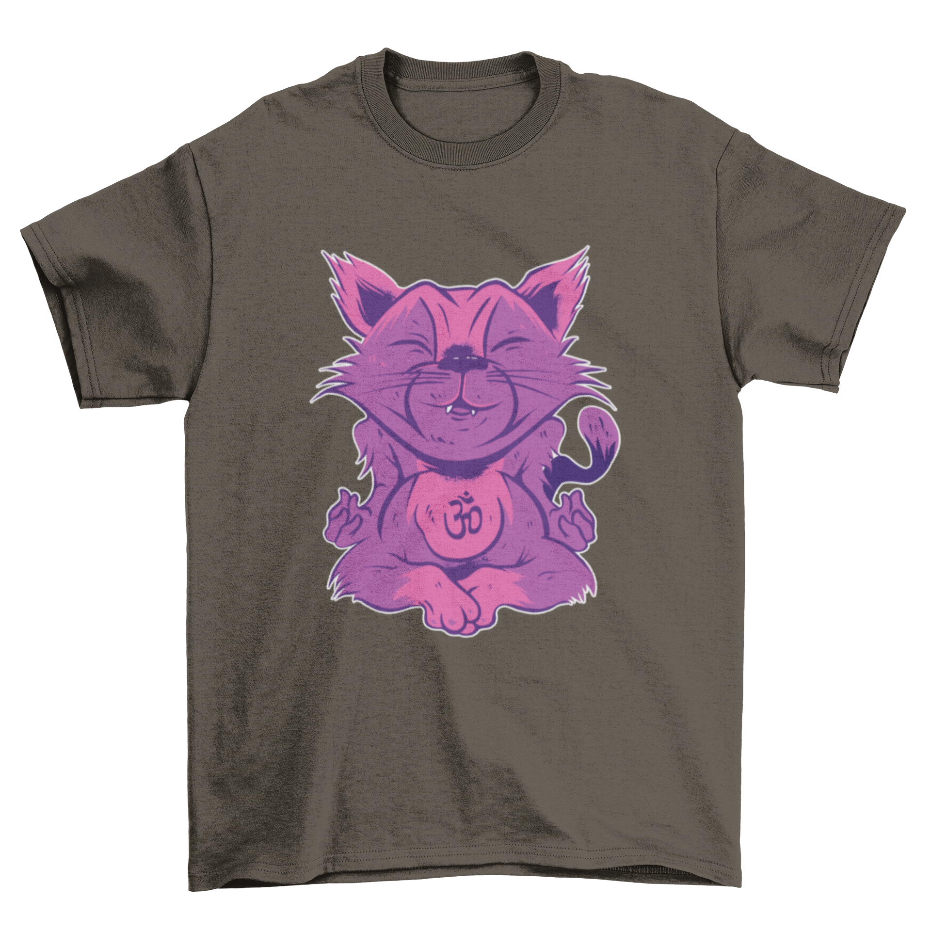 A cute t-shirt featuring a cat practicing yoga poses, showcasing a playful and serene design.