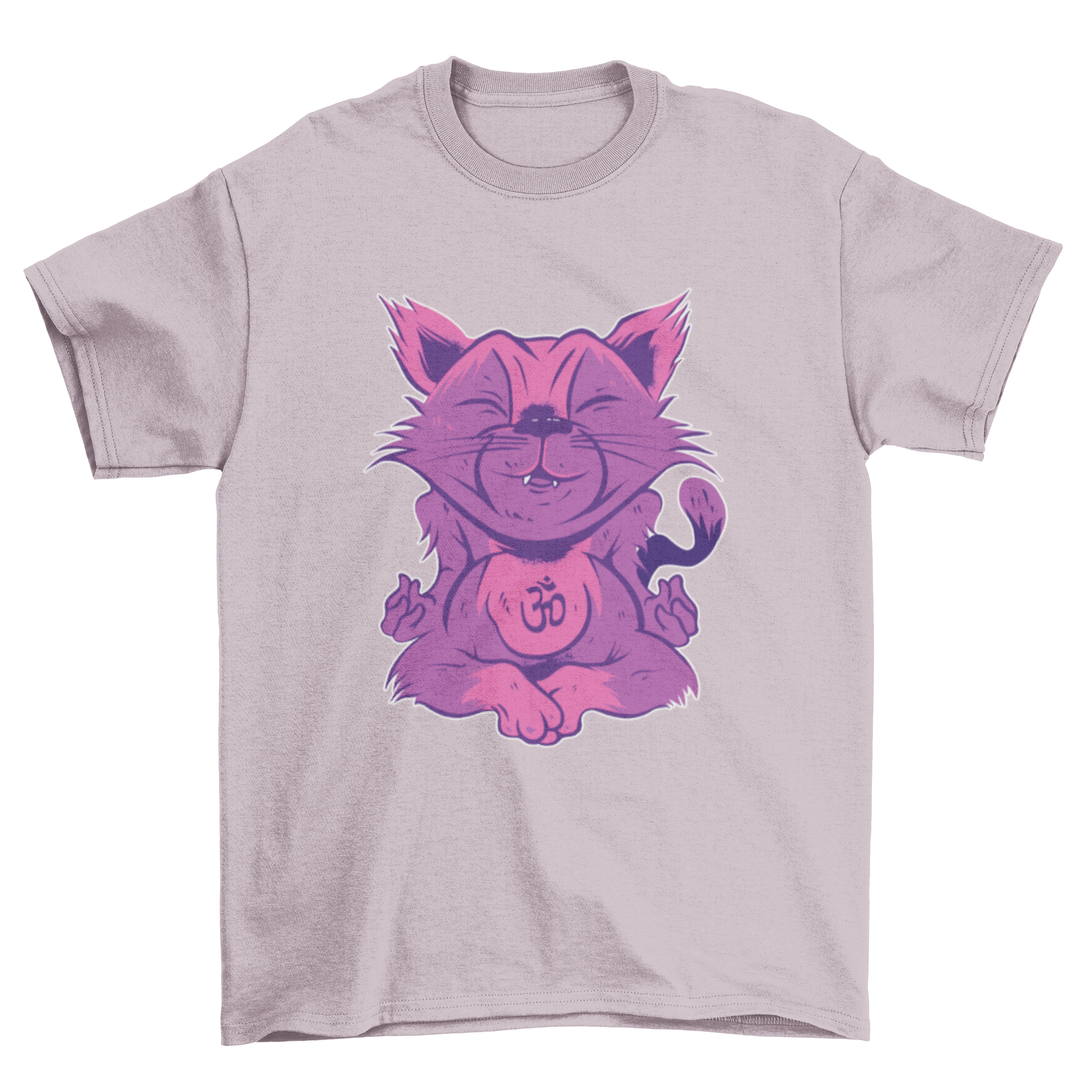 A cute t-shirt featuring a cat practicing yoga poses, showcasing a playful and serene design.