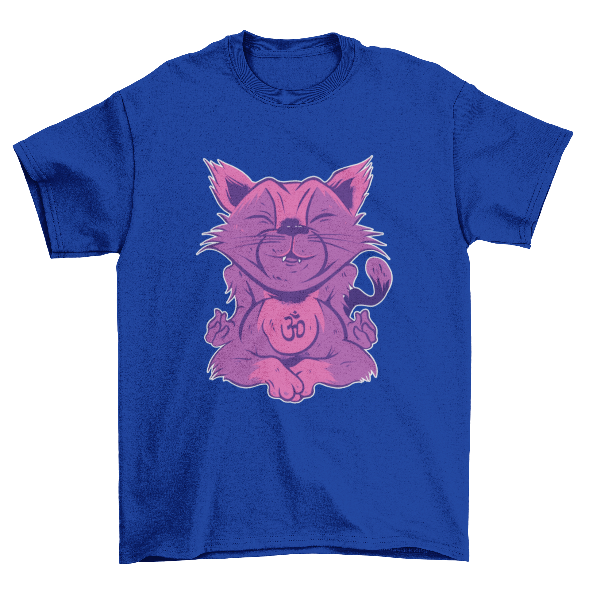 A cute t-shirt featuring a cat practicing yoga poses, showcasing a playful and serene design.