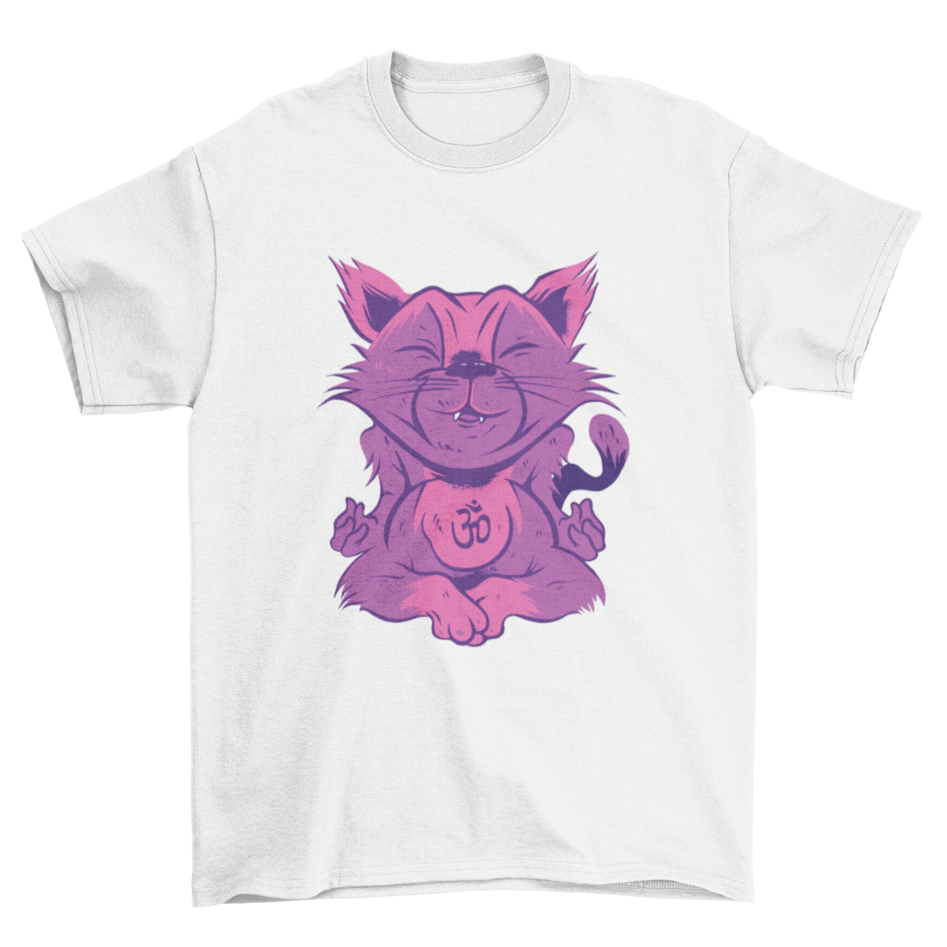 A cute t-shirt featuring a cat practicing yoga poses, showcasing a playful and serene design.