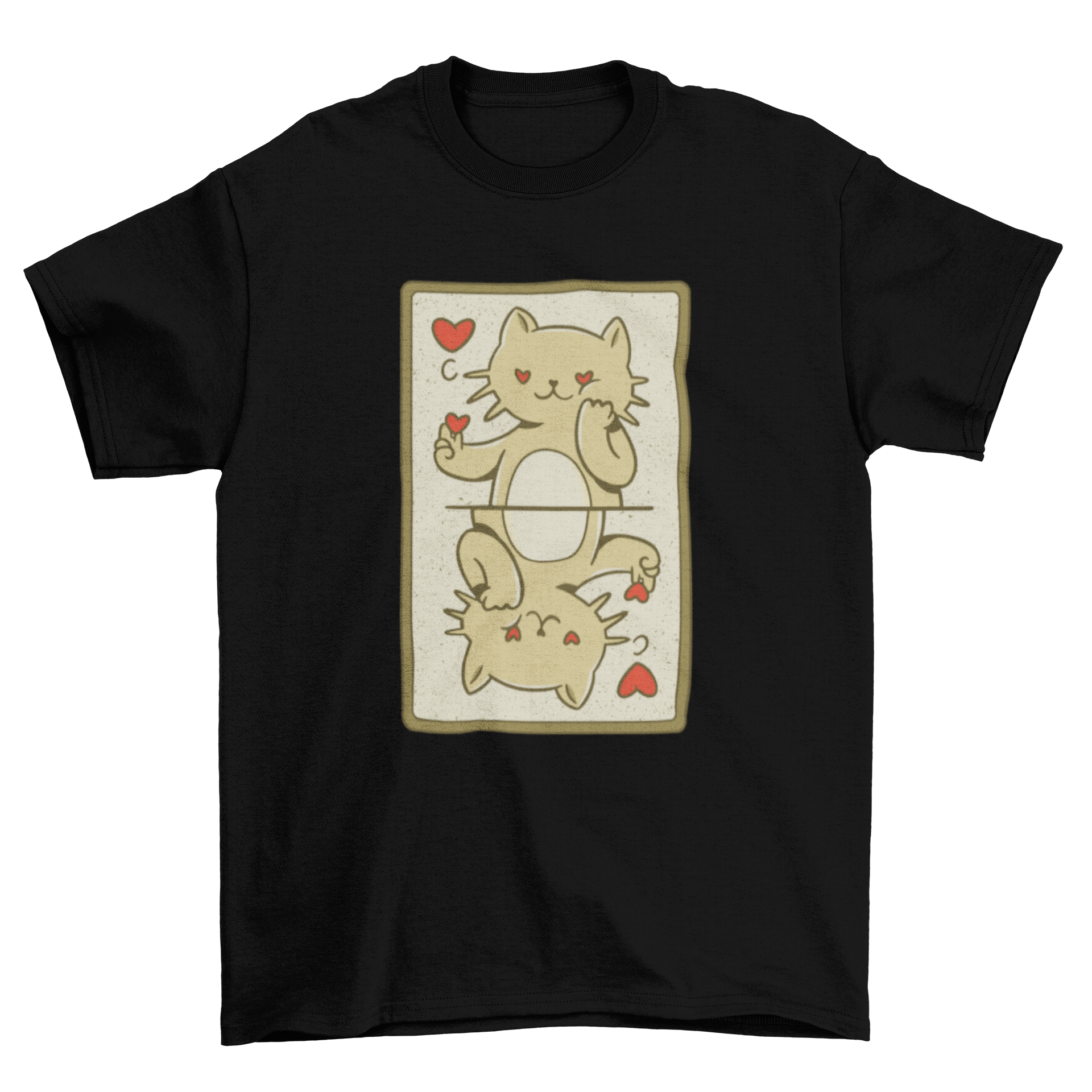 A cute t-shirt featuring a playful card design with a cat illustration, perfect for cat lovers.