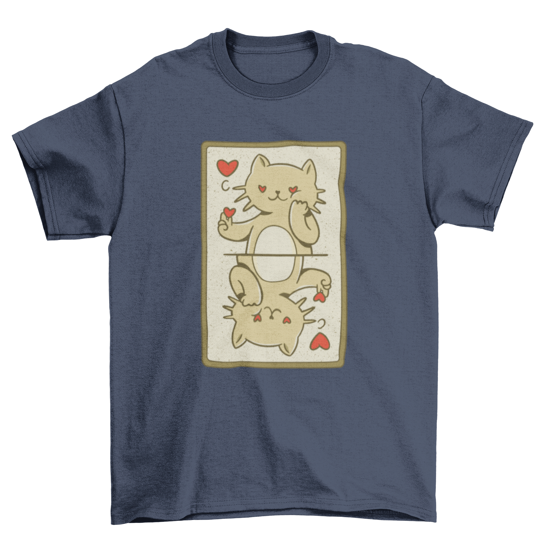 A cute t-shirt featuring a playful card design with a cat illustration, perfect for cat lovers.