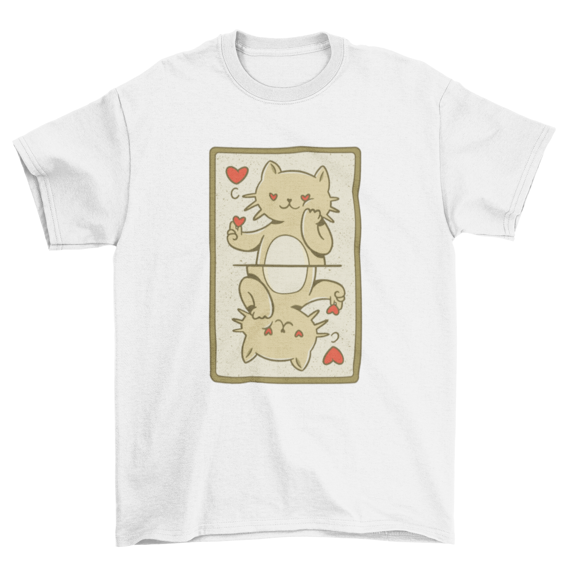 A cute t-shirt featuring a playful card design with a cat illustration, perfect for cat lovers.