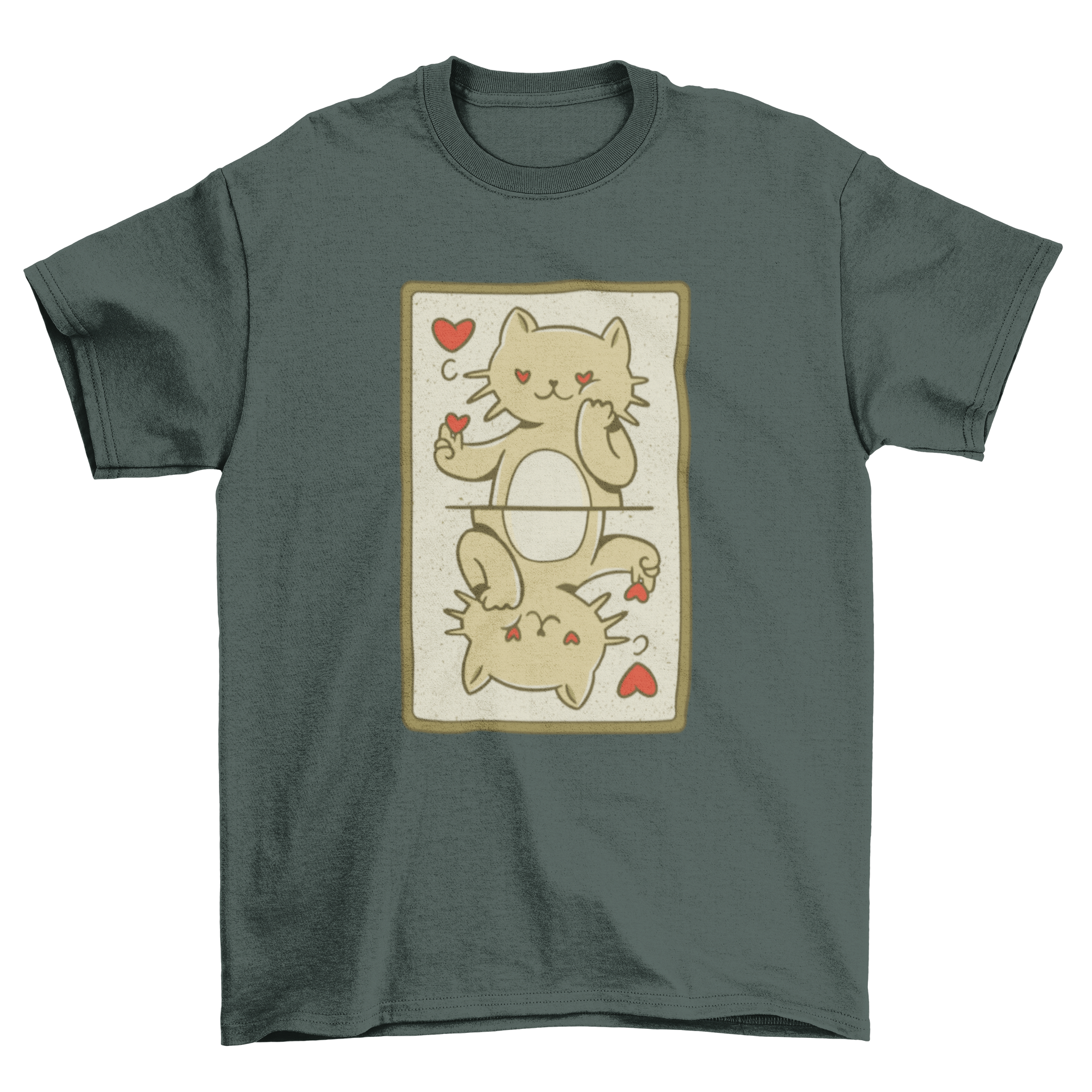 A cute t-shirt featuring a playful card design with a cat illustration, perfect for cat lovers.