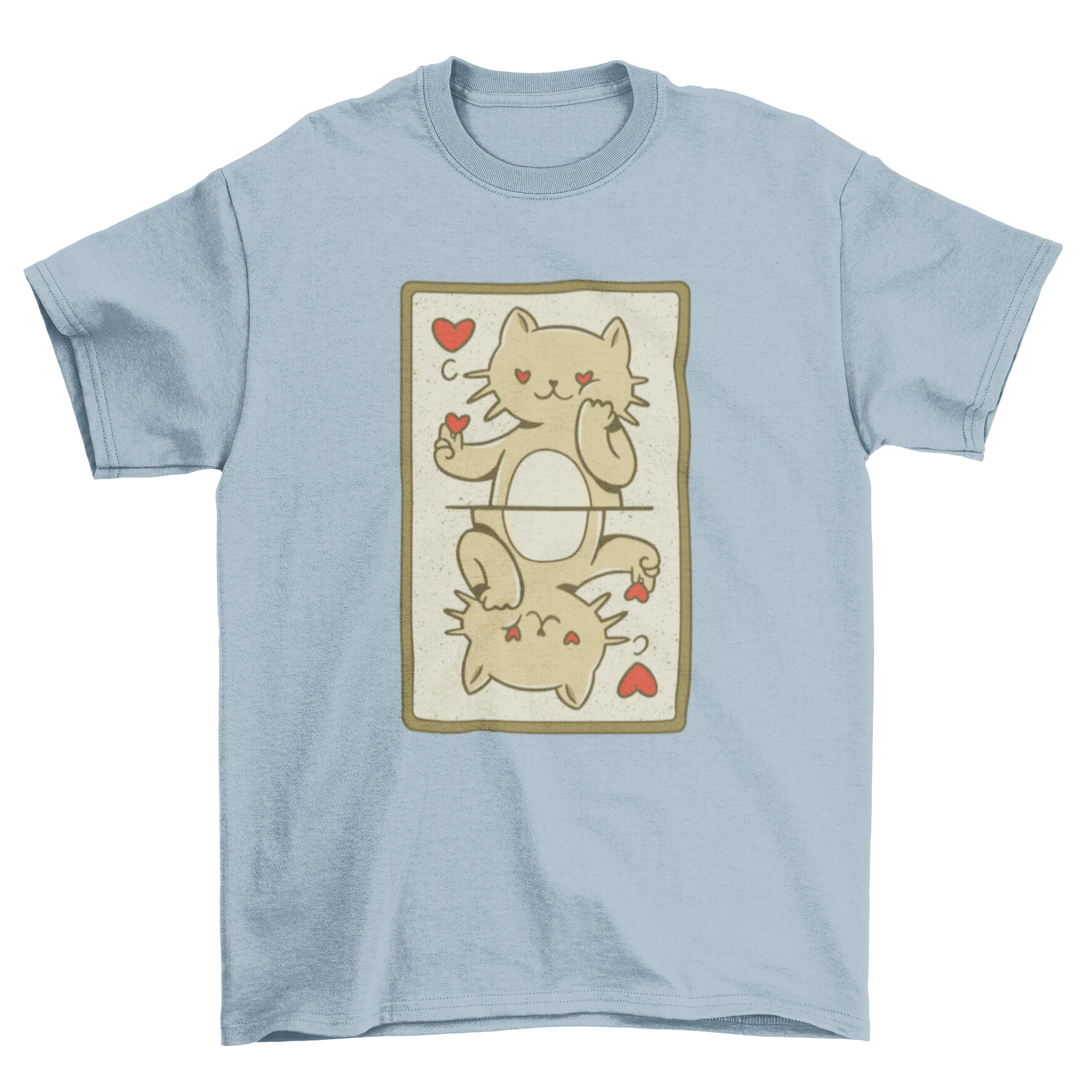 A cute t-shirt featuring a playful card design with a cat illustration, perfect for cat lovers.