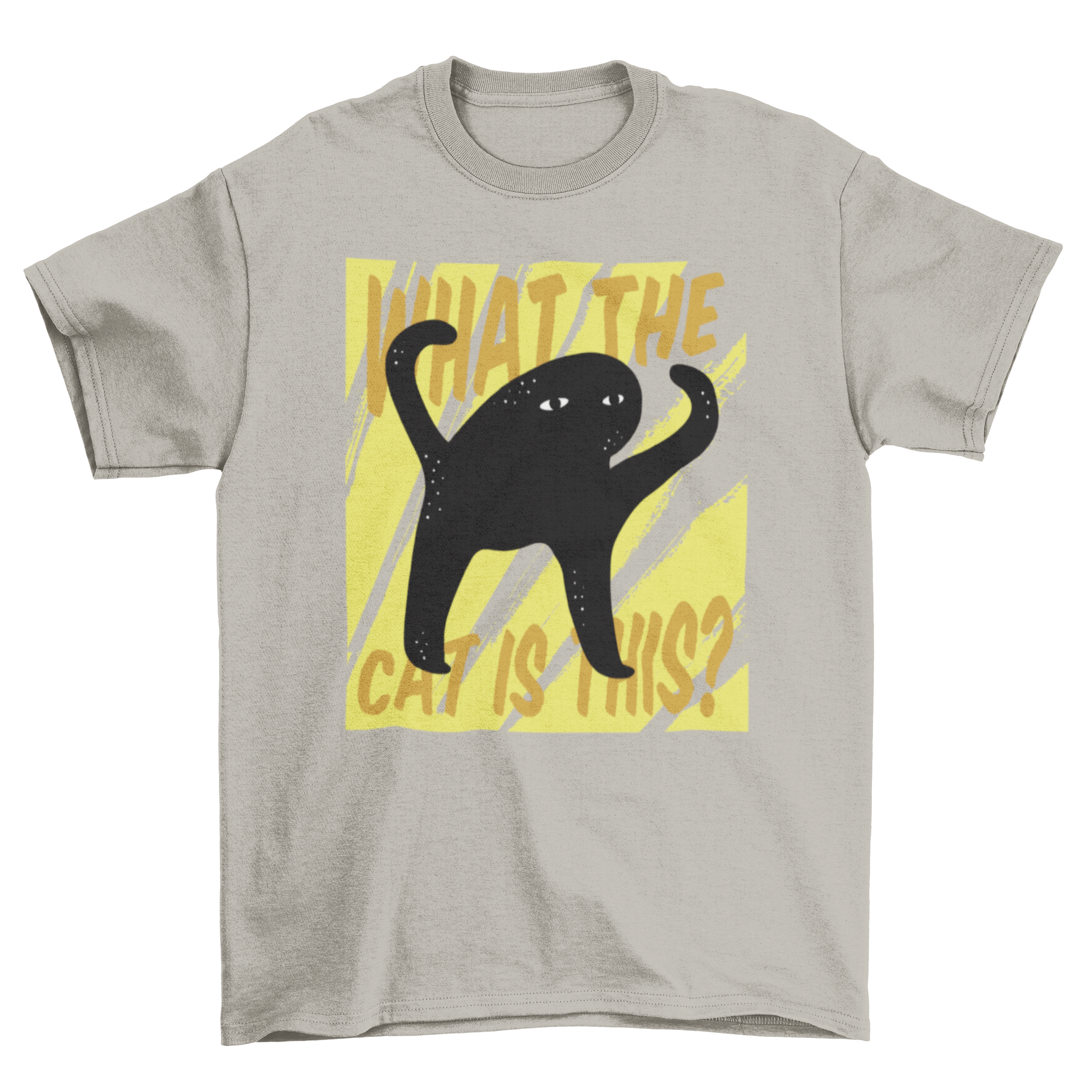 A quirky Cat Creature T-shirt featuring a strange cat-shaped creature illustration and the text 'What the cat is this?'