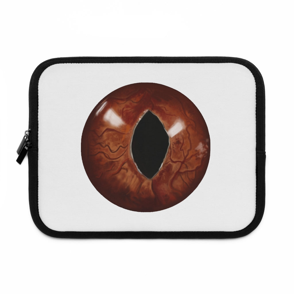 Cat Eyes Laptop Sleeve featuring a customizable front design and solid black back, made from smooth neoprene material.