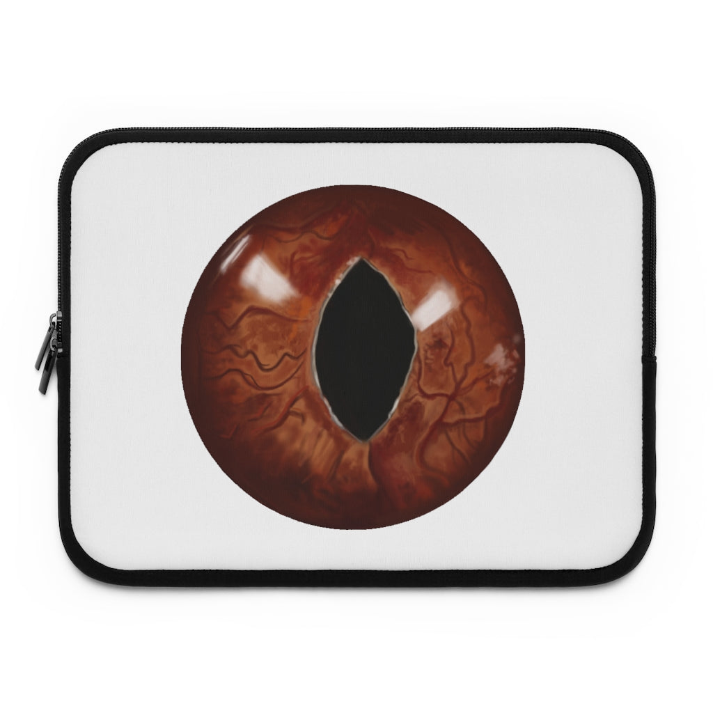 Cat Eyes Laptop Sleeve featuring a customizable front design and solid black back, made from smooth neoprene material.