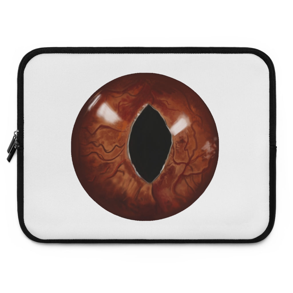 Cat Eyes Laptop Sleeve featuring a customizable front design and solid black back, made from smooth neoprene material.