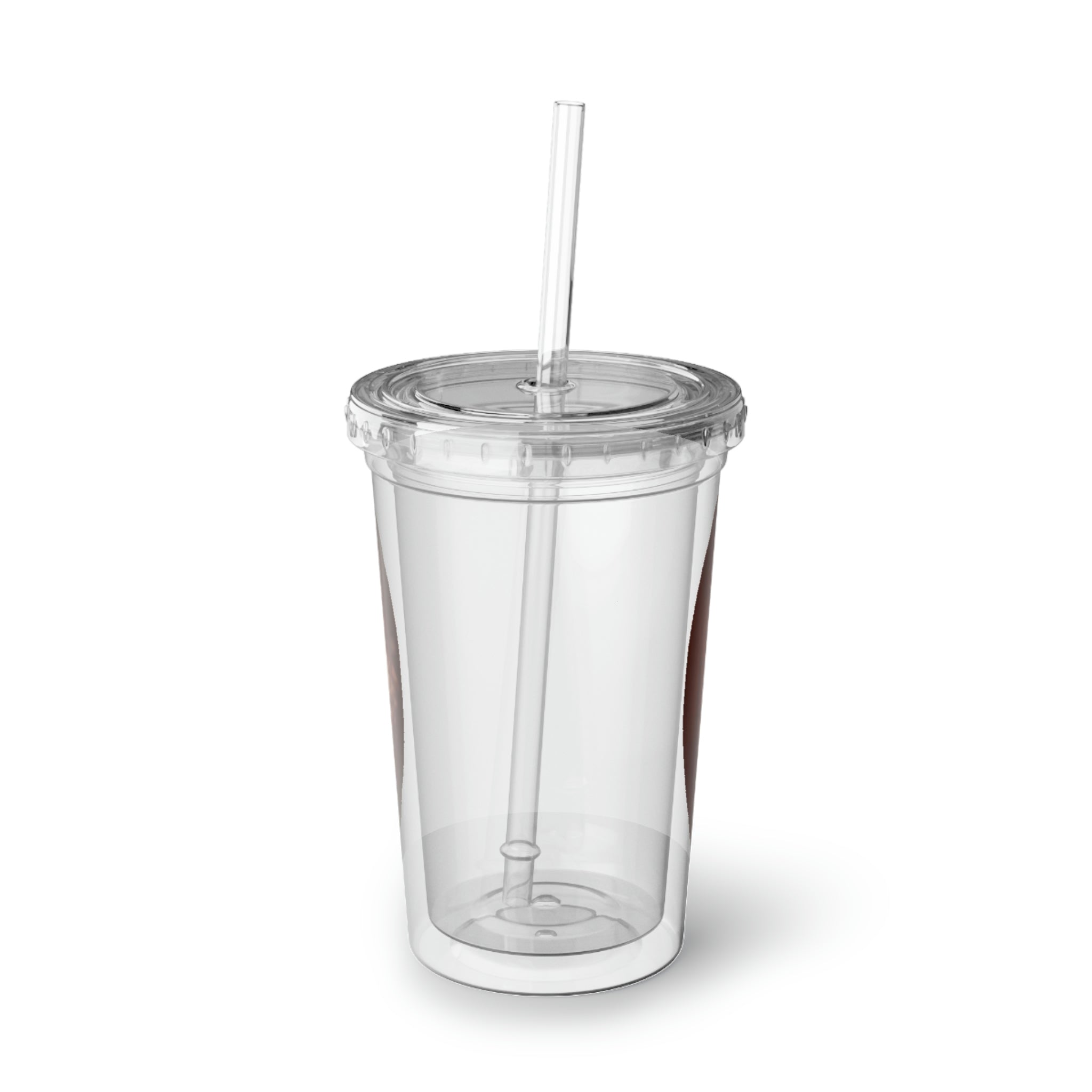 Cat Eyes Suave Acrylic Cup with vibrant artwork, double-wall insulation, and a plastic lid and straw, perfect for hot and cold beverages.