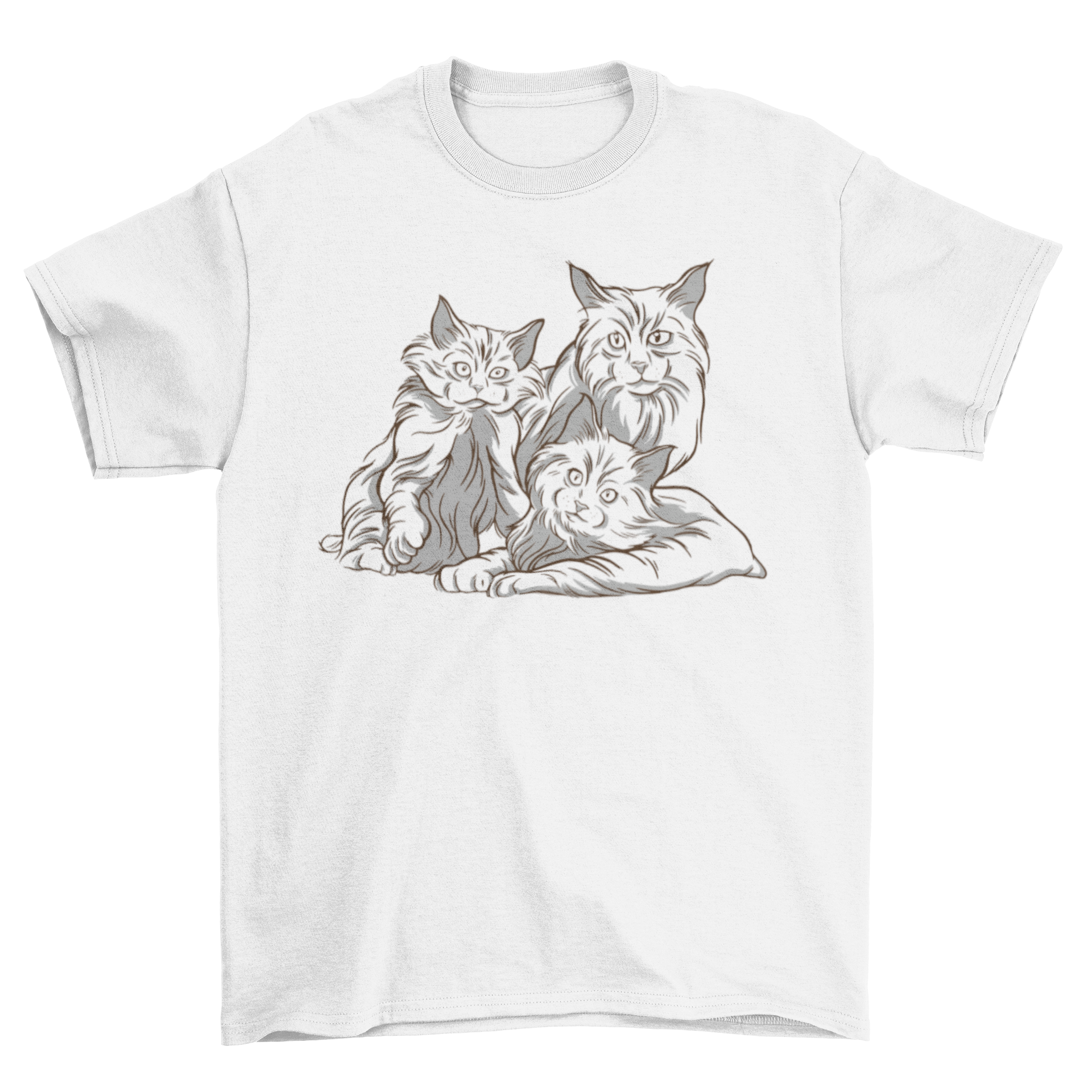 A stylish Cat Family T-Shirt featuring a hand-drawn illustration of a loving cat family, perfect for cat enthusiasts.