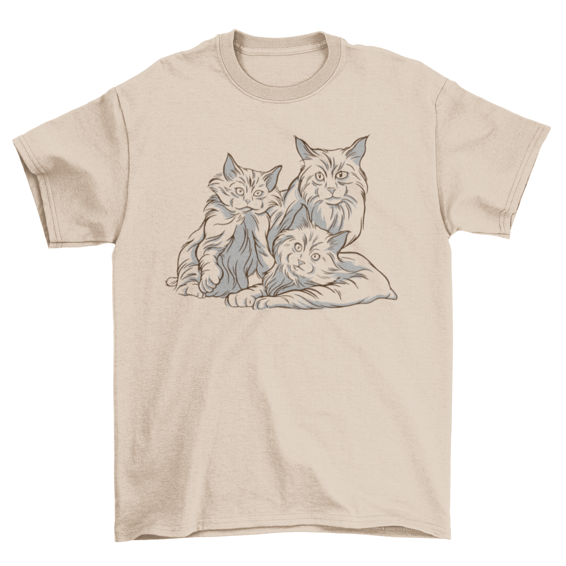 A stylish Cat Family T-Shirt featuring a hand-drawn illustration of a loving cat family, perfect for cat enthusiasts.