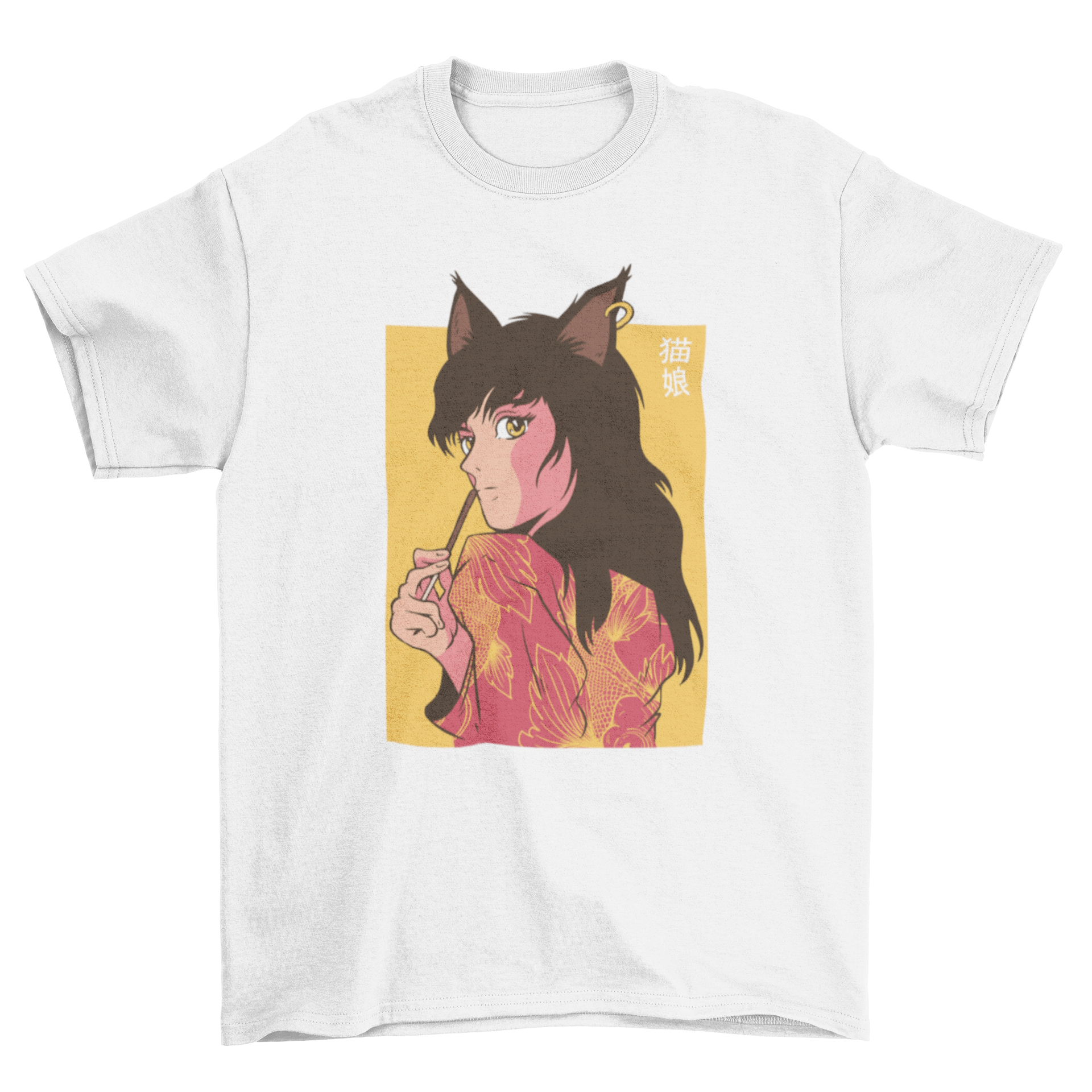 A stylish t-shirt featuring a cute anime girl with cat ears, perfect for anime fans.