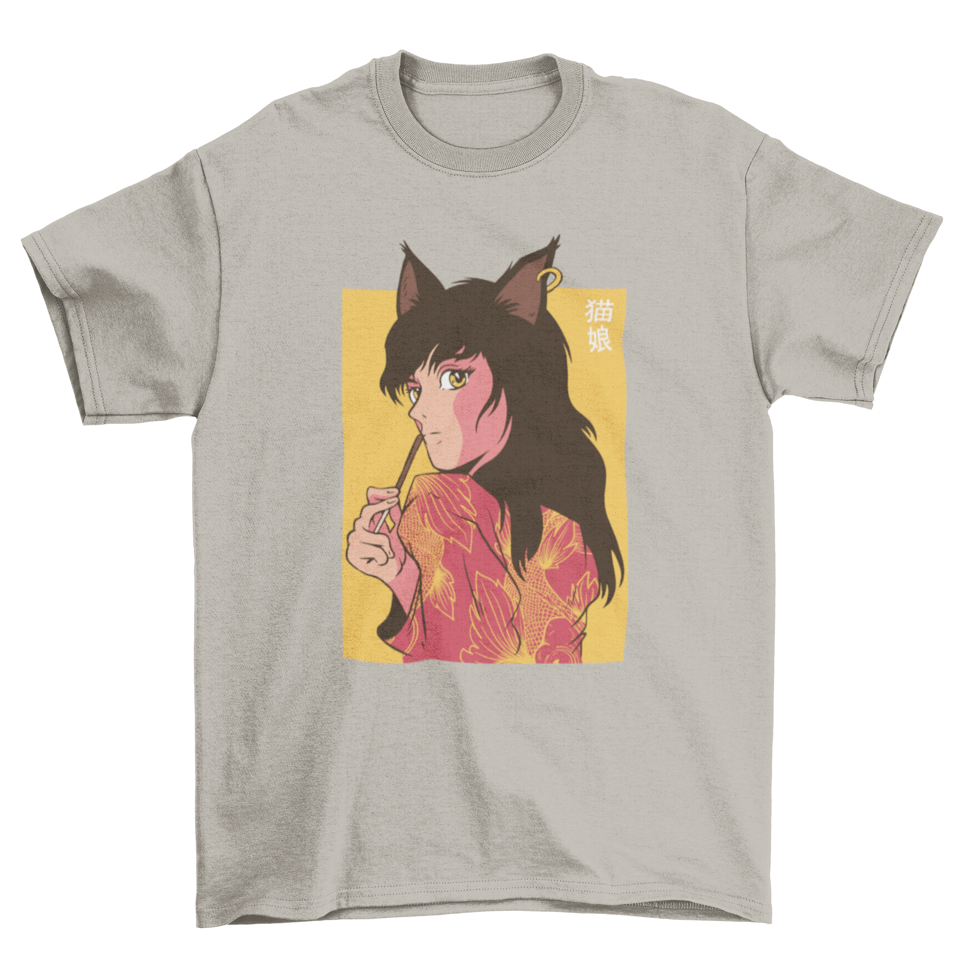 A stylish t-shirt featuring a cute anime girl with cat ears, perfect for anime fans.