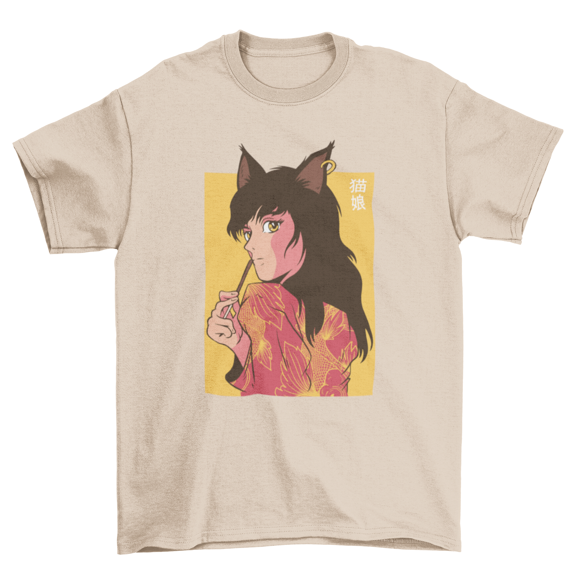 A stylish t-shirt featuring a cute anime girl with cat ears, perfect for anime fans.