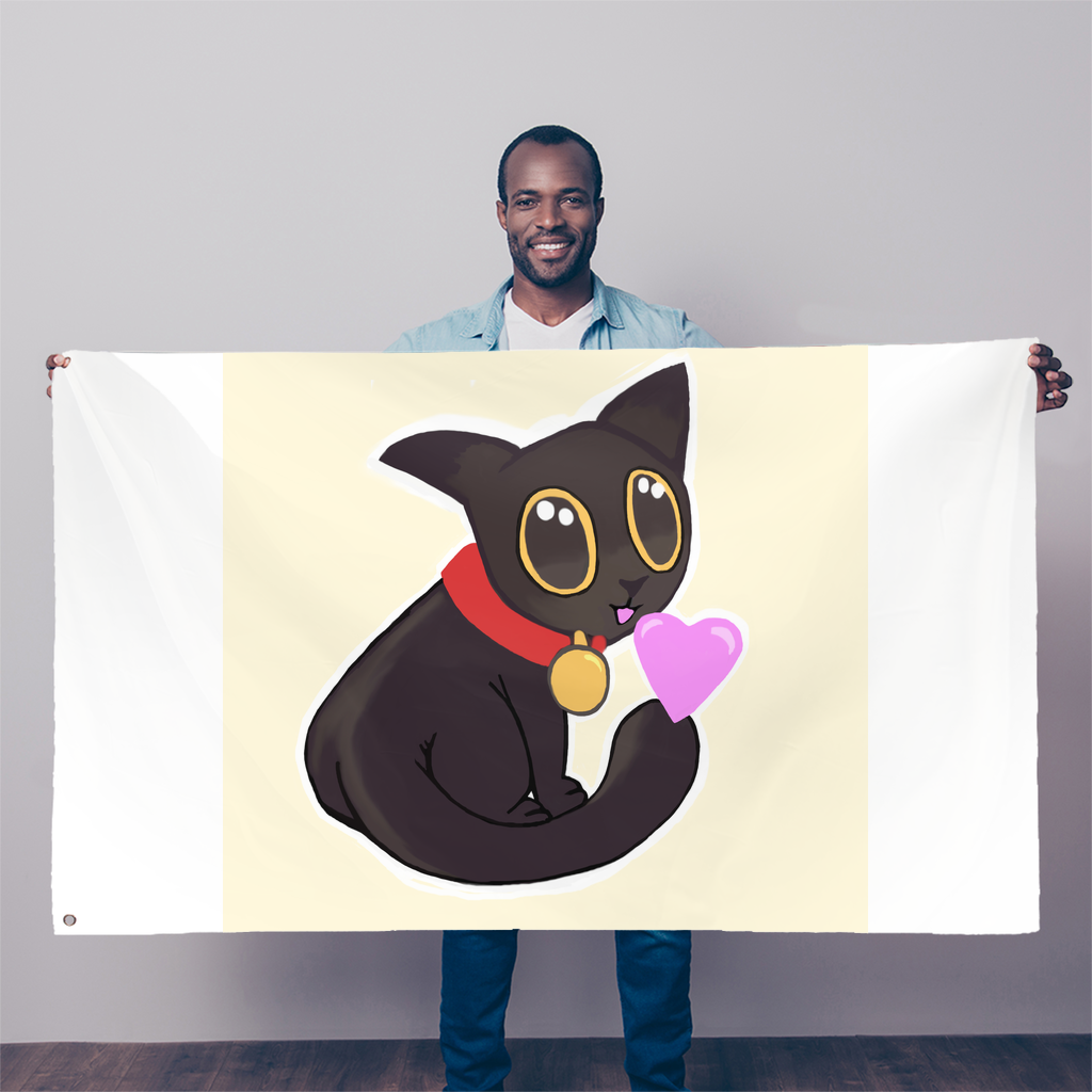 A colorful Cat Illustration Sublimation Flag, measuring 5FT x 3FT, made from durable polyester fabric with double-stitched edges and eyelets for hanging.