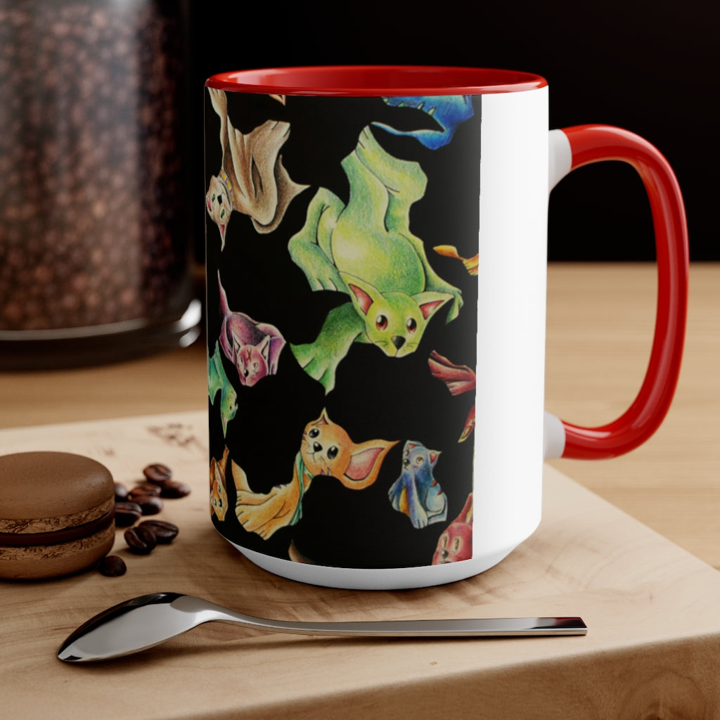 A stylish Cat Pattern Accent Mug featuring a two-tone design with a white exterior and a colored interior, perfect for cat lovers.