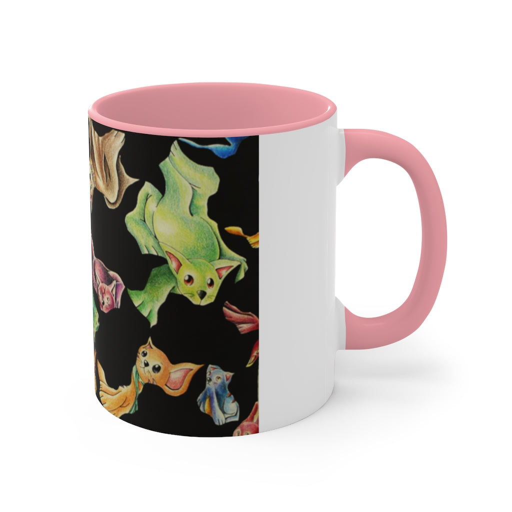 A stylish Cat Pattern Accent Mug featuring a two-tone design with a white exterior and a colored interior, perfect for cat lovers.