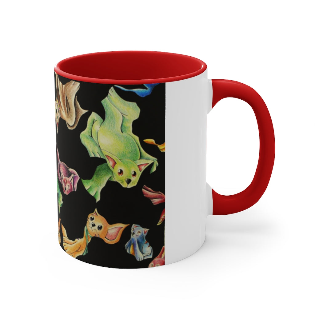 A stylish Cat Pattern Accent Mug featuring a two-tone design with a white exterior and a colored interior, perfect for cat lovers.