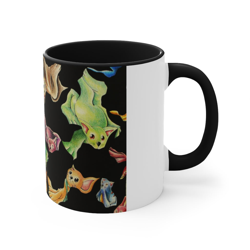 A stylish Cat Pattern Accent Mug featuring a two-tone design with a white exterior and a colored interior, perfect for cat lovers.