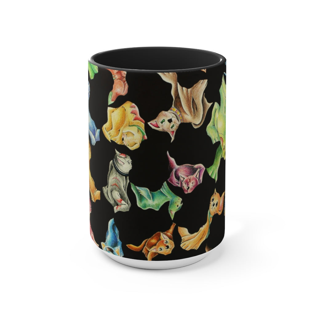 A stylish Cat Pattern Accent Mug featuring a two-tone design with a white exterior and a colored interior, perfect for cat lovers.