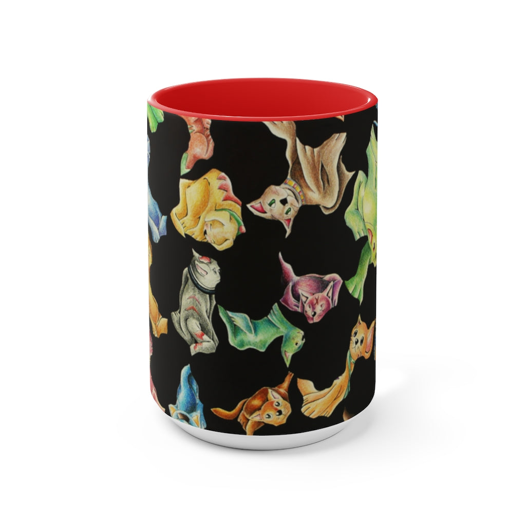 A stylish Cat Pattern Accent Mug featuring a two-tone design with a white exterior and a colored interior, perfect for cat lovers.