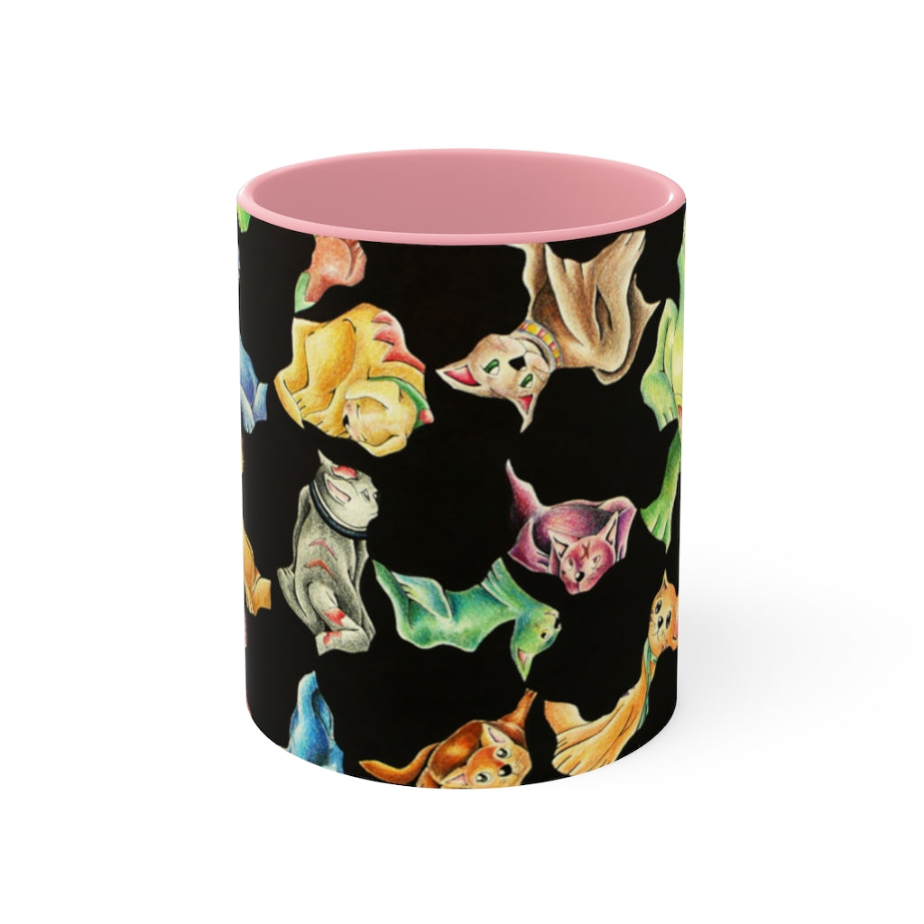 A stylish Cat Pattern Accent Mug featuring a two-tone design with a white exterior and a colored interior, perfect for cat lovers.