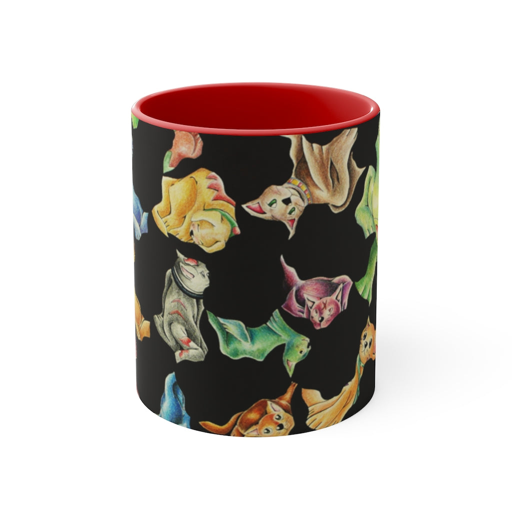 A stylish Cat Pattern Accent Mug featuring a two-tone design with a white exterior and a colored interior, perfect for cat lovers.