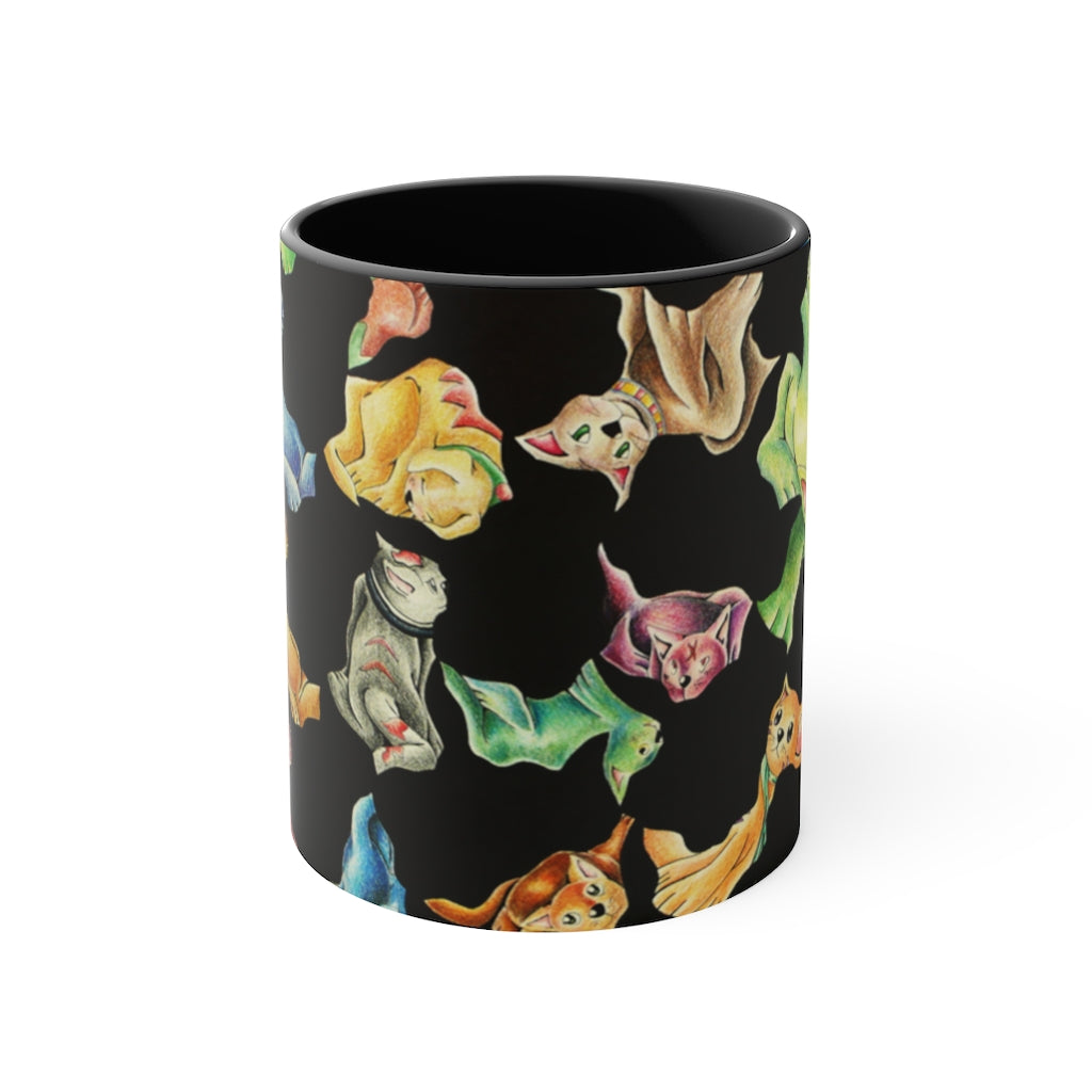 A stylish Cat Pattern Accent Mug featuring a two-tone design with a white exterior and a colored interior, perfect for cat lovers.