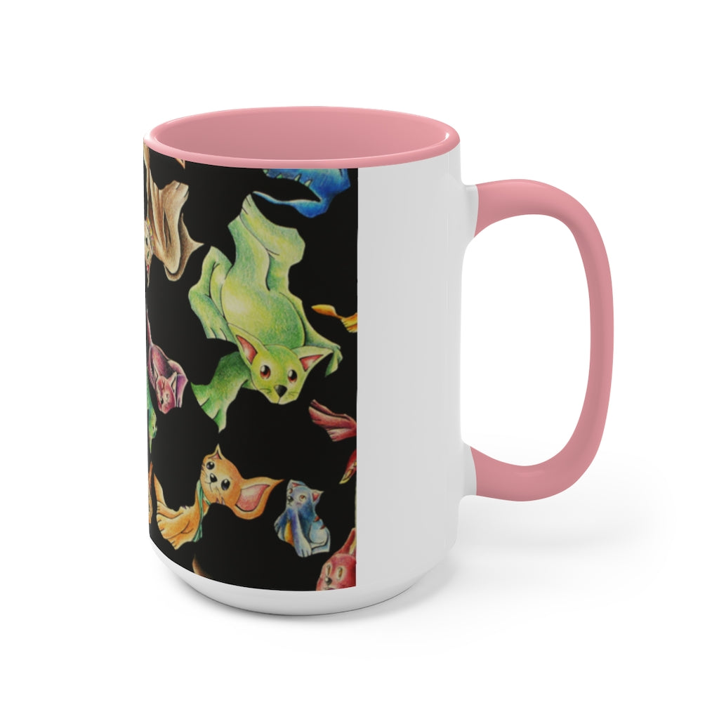 A stylish Cat Pattern Accent Mug featuring a two-tone design with a white exterior and a colored interior, perfect for cat lovers.