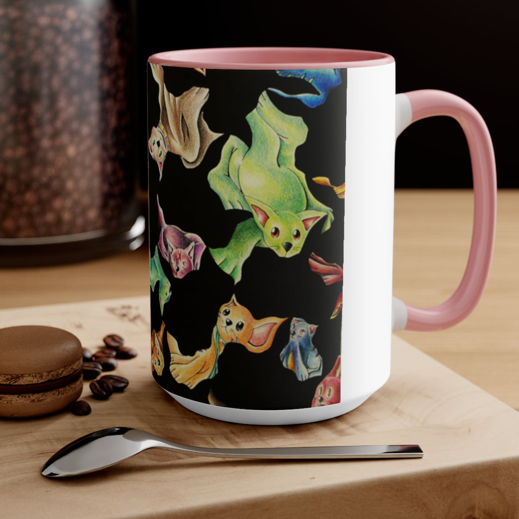 A stylish Cat Pattern Accent Mug featuring a two-tone design with a white exterior and a colored interior, perfect for cat lovers.